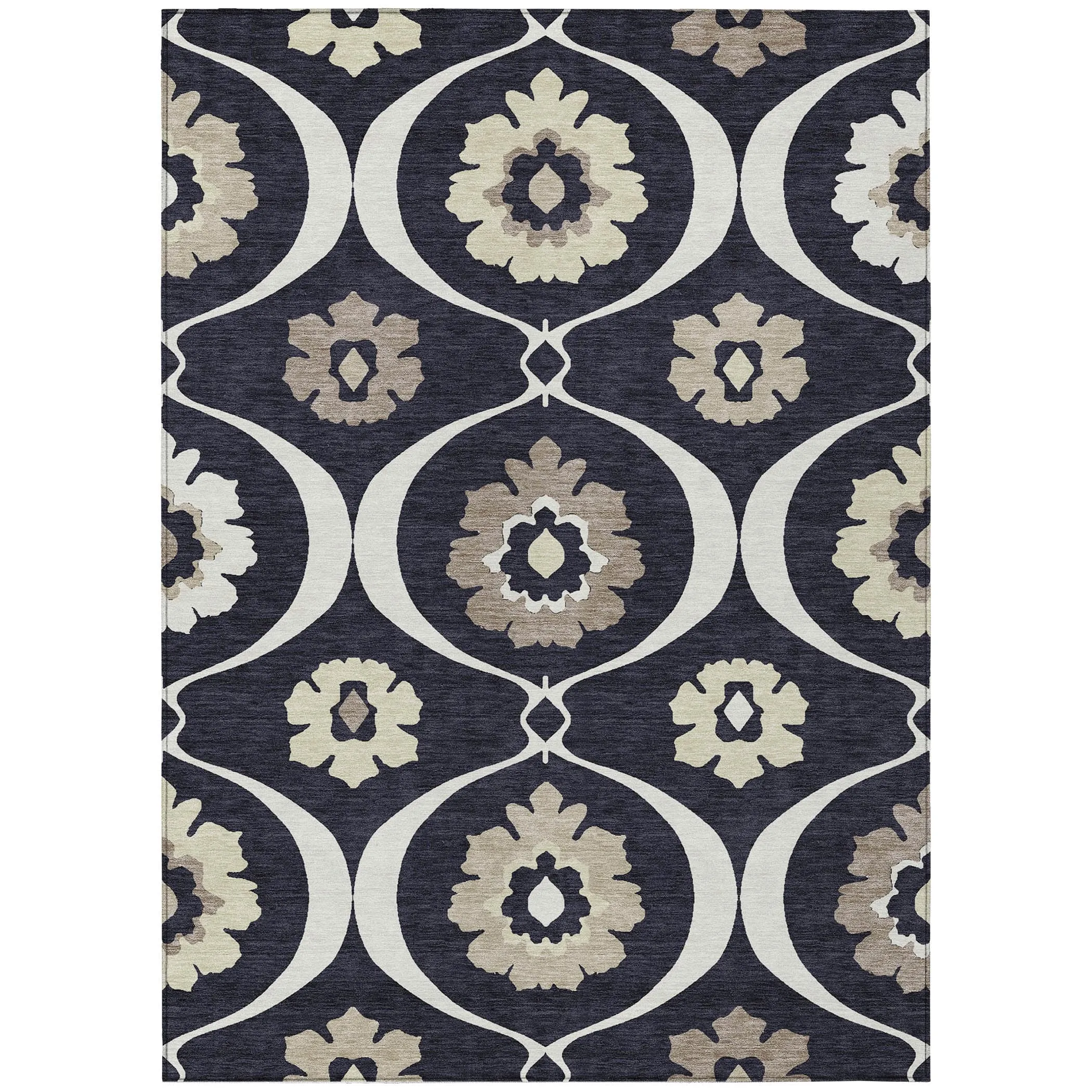 Machine Washable Indoor/ Outdoor Chantille Floral Geo Rug