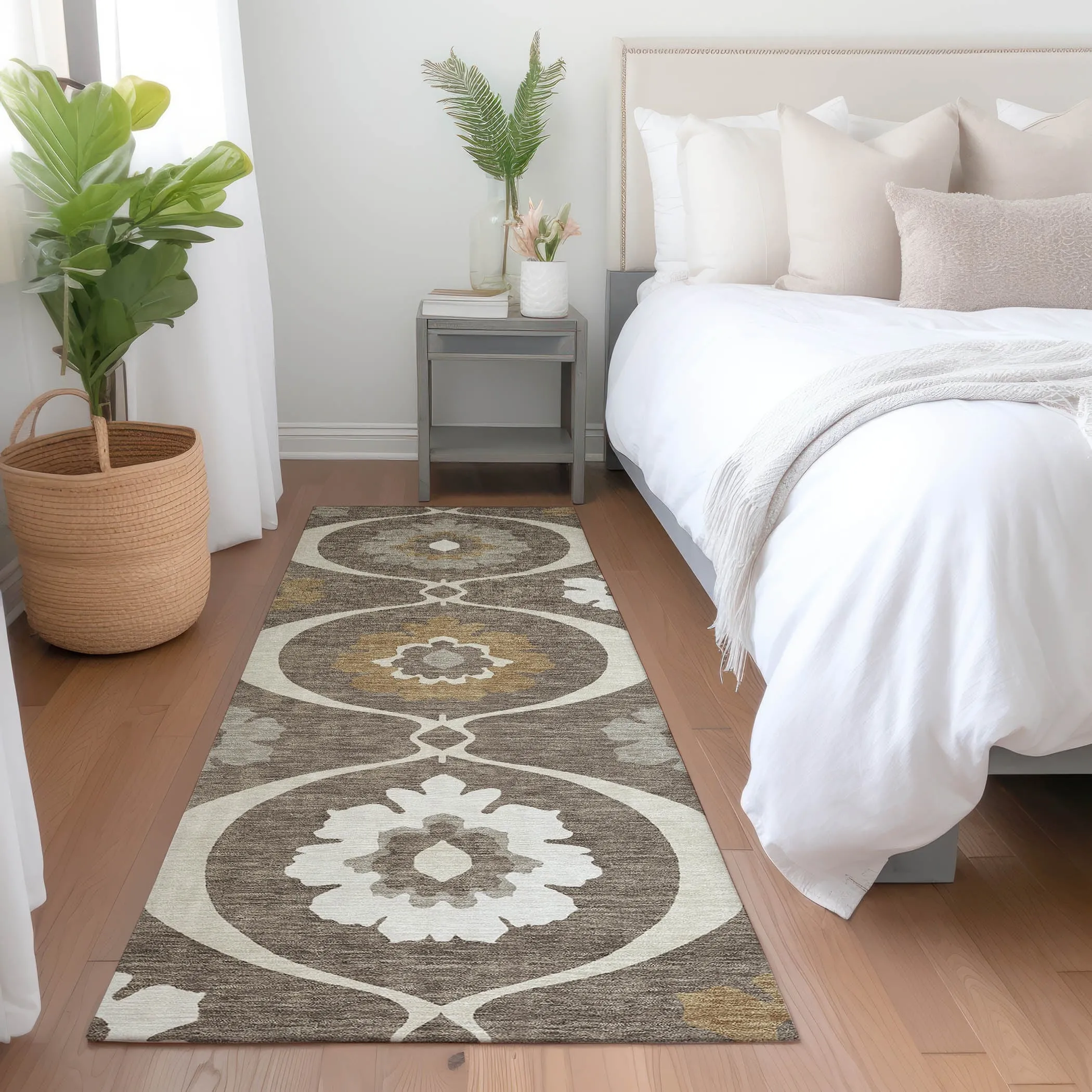 Machine Washable Indoor/ Outdoor Chantille Floral Geo Rug