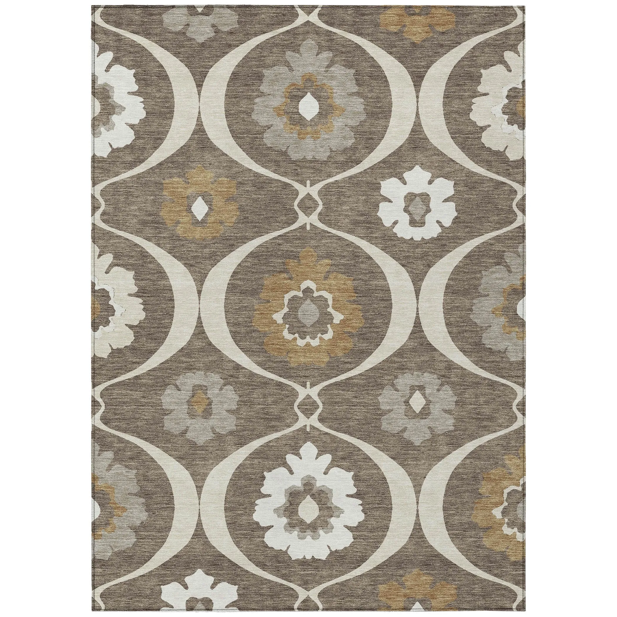 Machine Washable Indoor/ Outdoor Chantille Floral Geo Rug