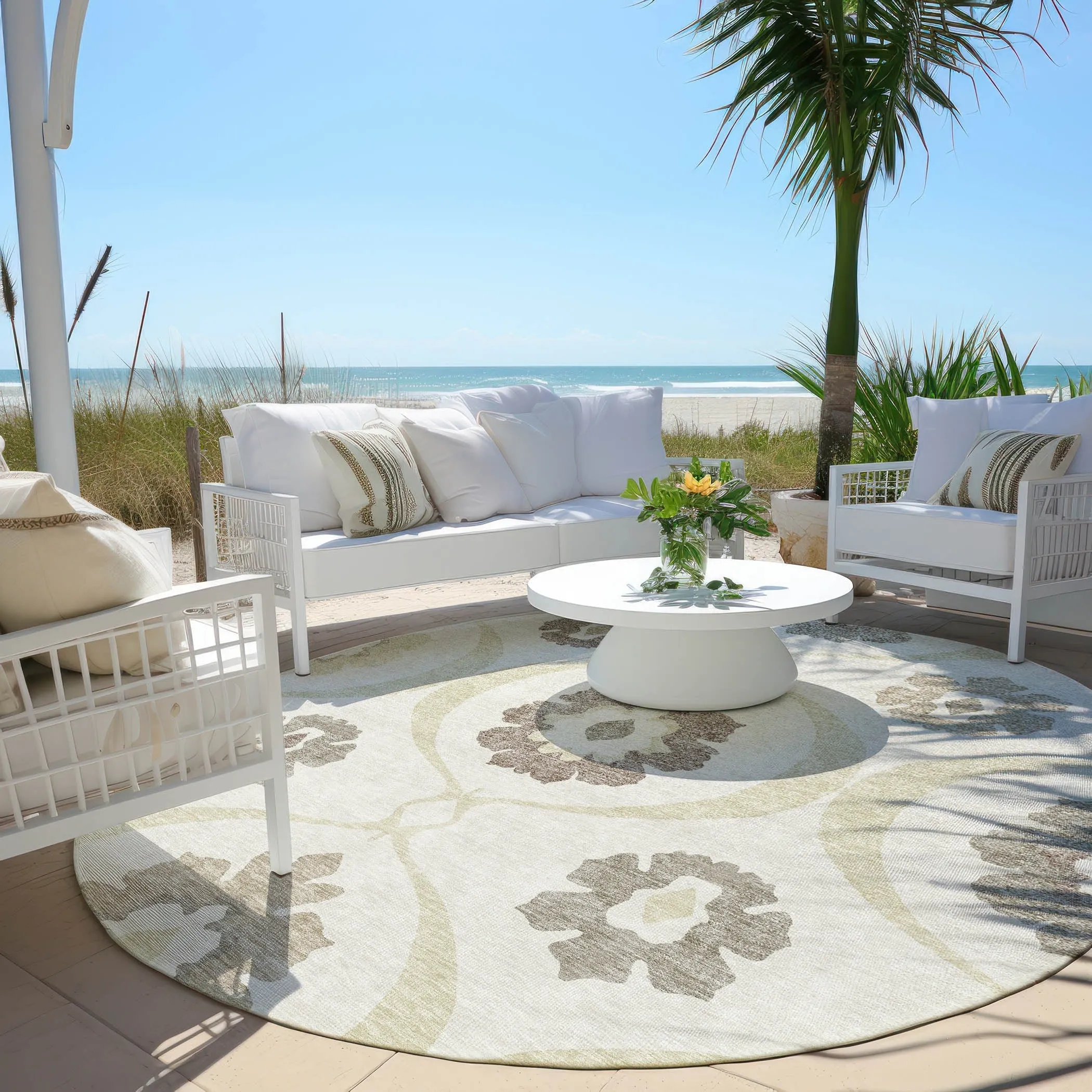 Machine Washable Indoor/ Outdoor Chantille Floral Geo Rug