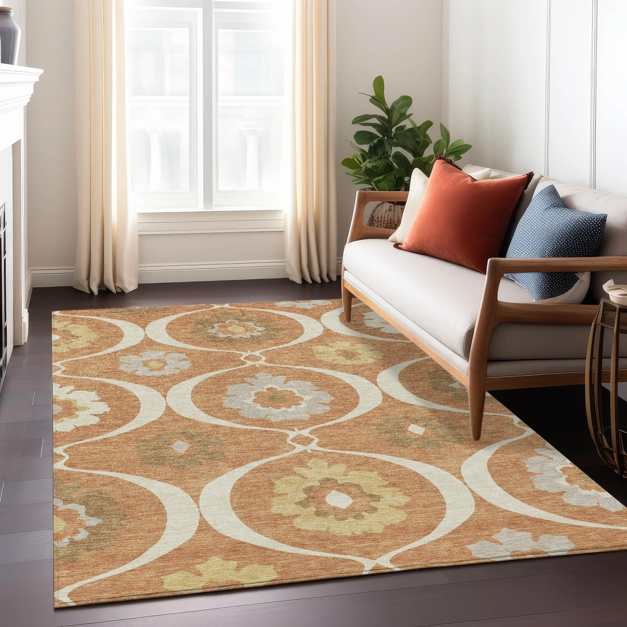 Machine Washable Indoor/ Outdoor Chantille Floral Geo Rug