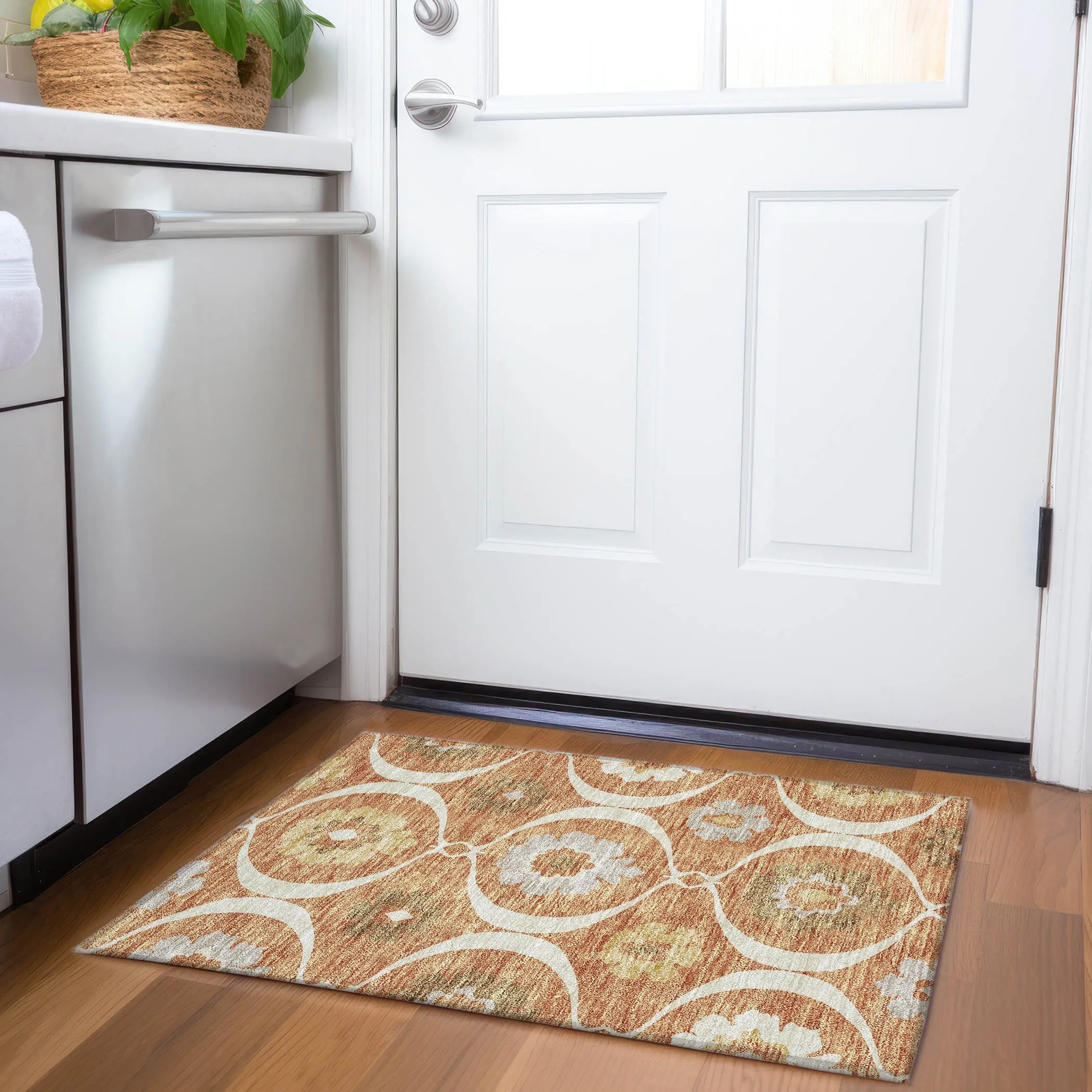 Machine Washable Indoor/ Outdoor Chantille Floral Geo Rug