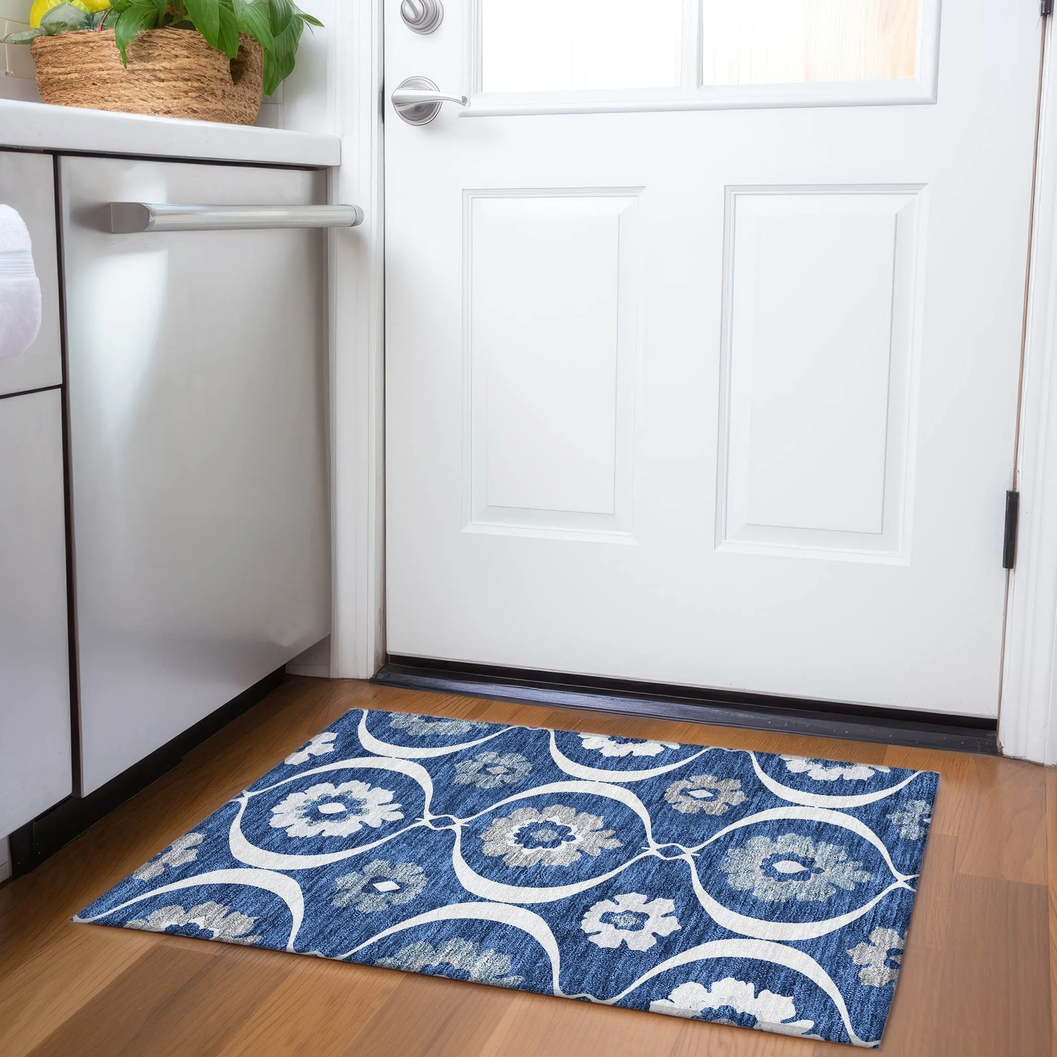 Machine Washable Indoor/ Outdoor Chantille Floral Geo Rug