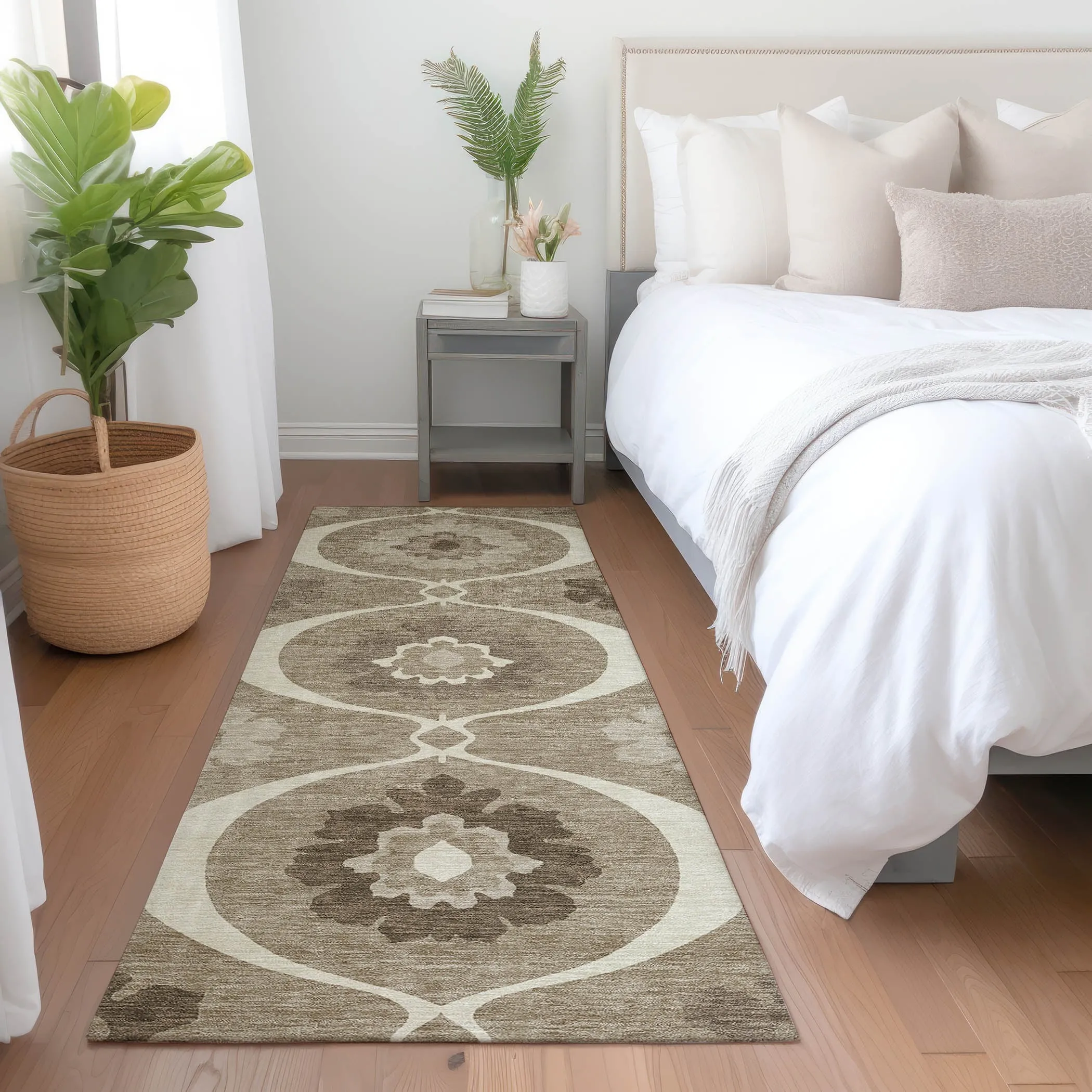 Machine Washable Indoor/ Outdoor Chantille Floral Geo Rug