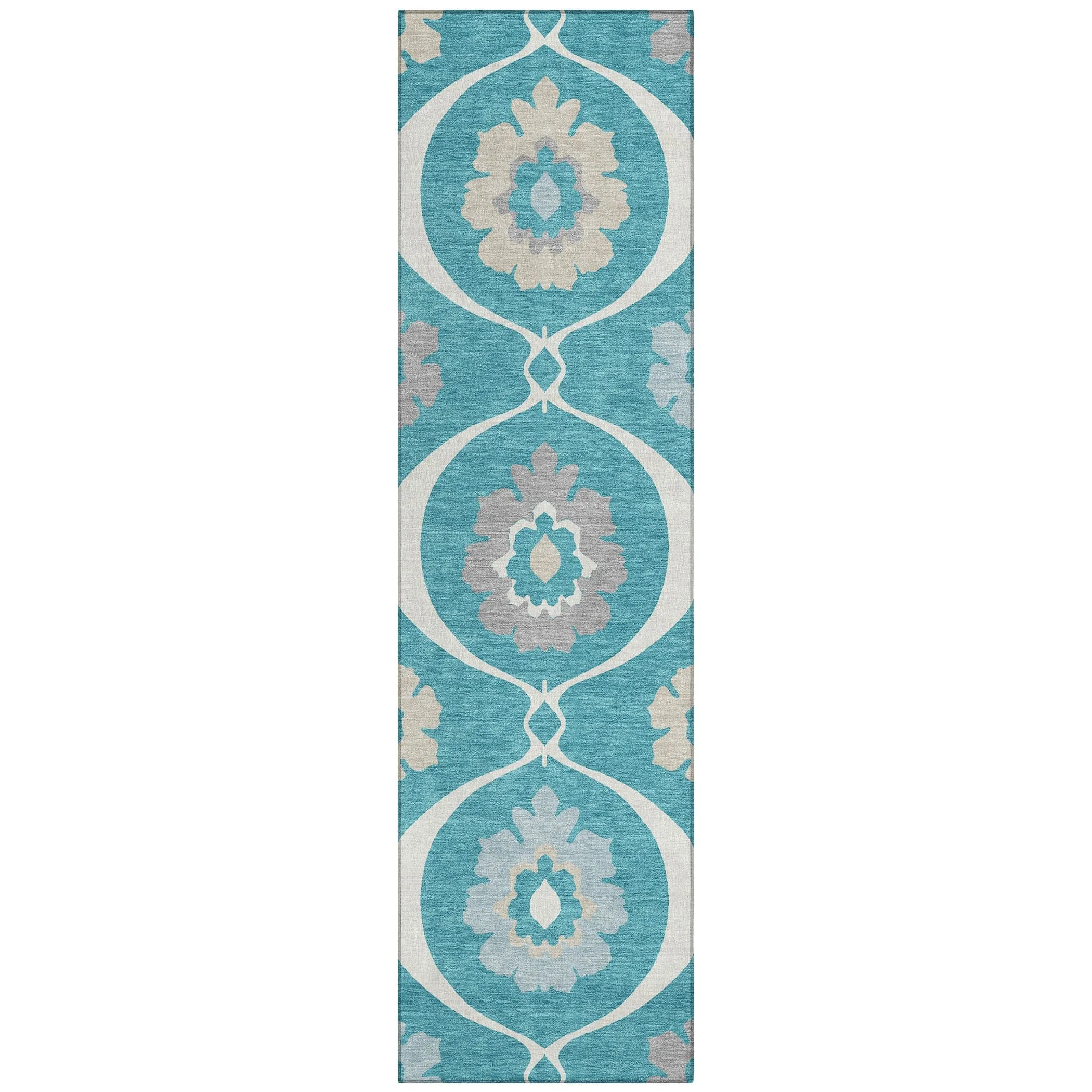 Machine Washable Indoor/ Outdoor Chantille Floral Geo Rug
