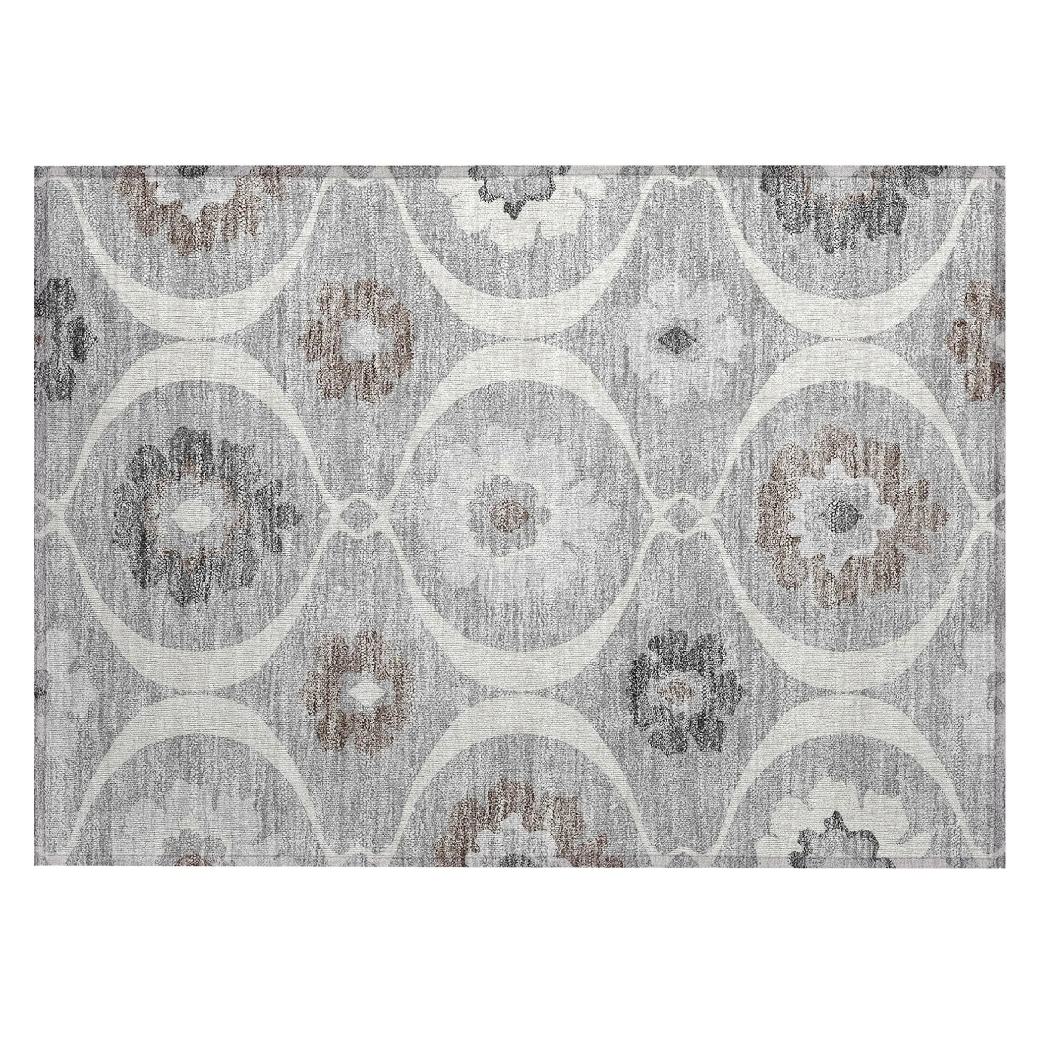 Machine Washable Indoor/ Outdoor Chantille Floral Geo Rug