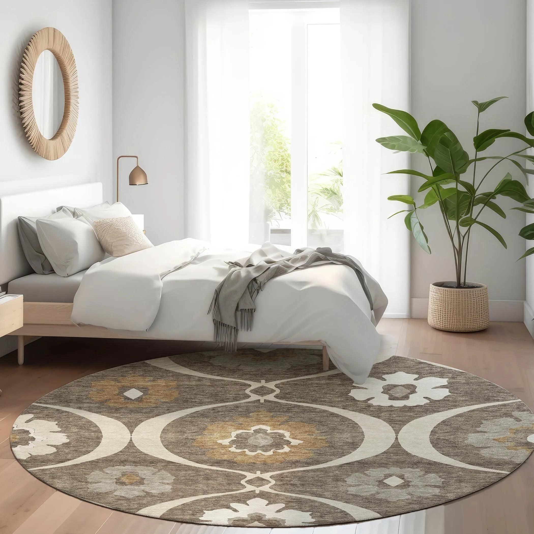 Machine Washable Indoor/ Outdoor Chantille Floral Geo Rug