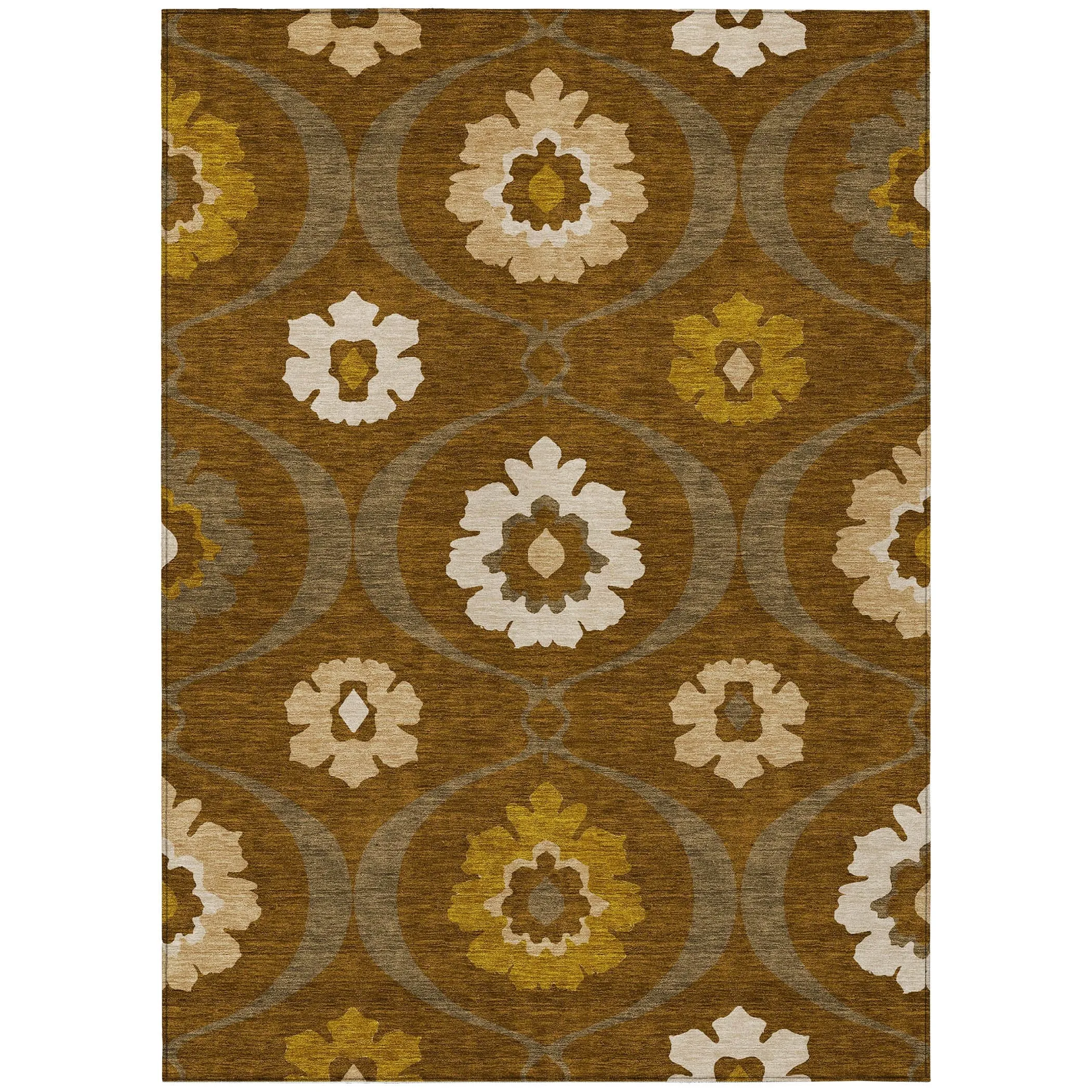Machine Washable Indoor/ Outdoor Chantille Floral Geo Rug