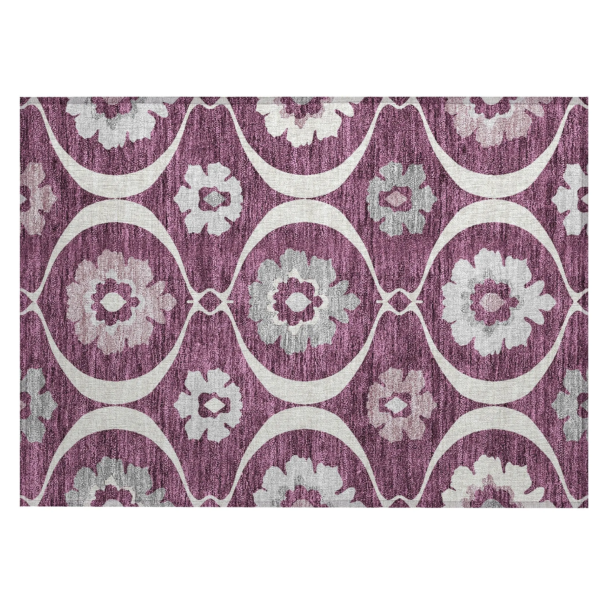 Machine Washable Indoor/ Outdoor Chantille Floral Geo Rug
