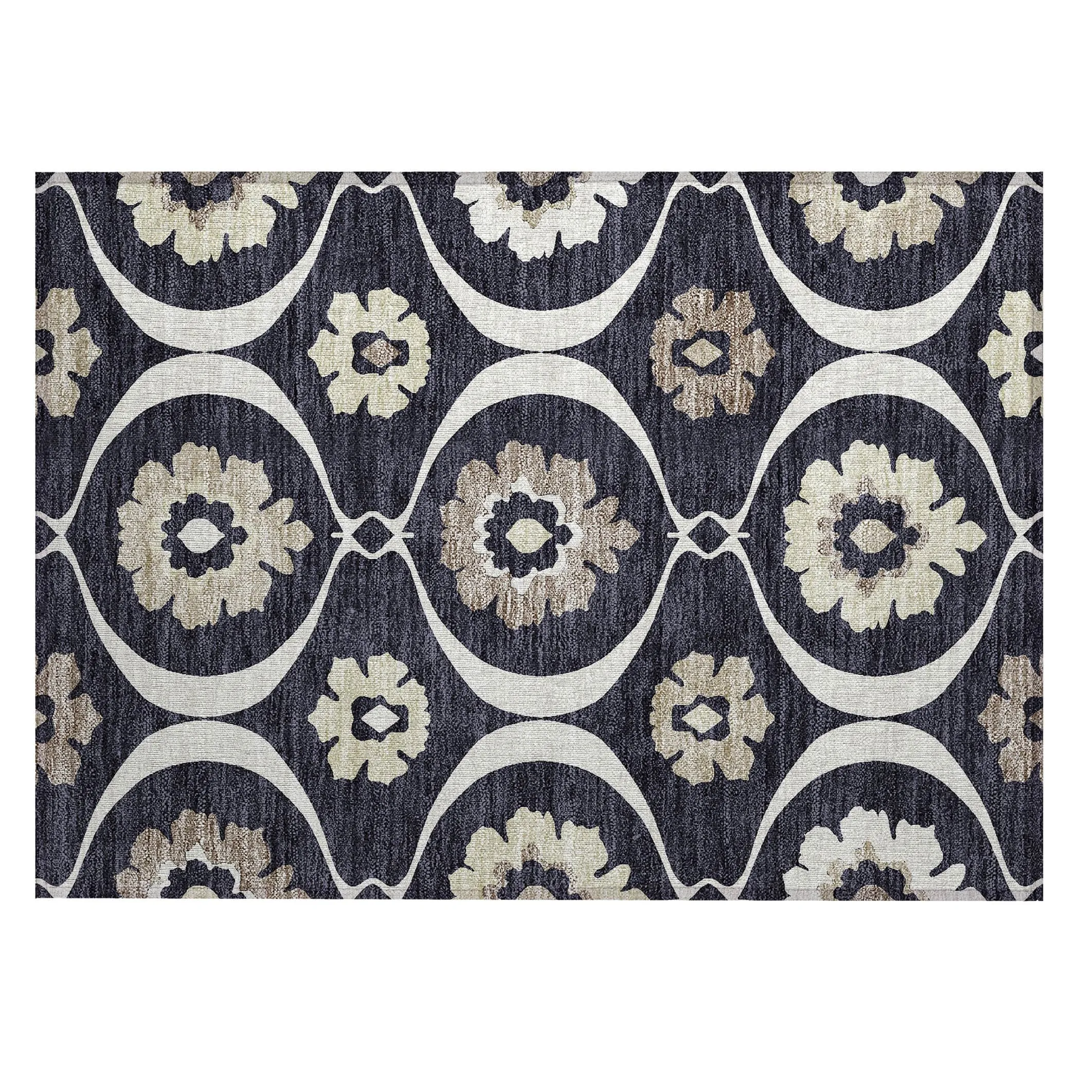 Machine Washable Indoor/ Outdoor Chantille Floral Geo Rug