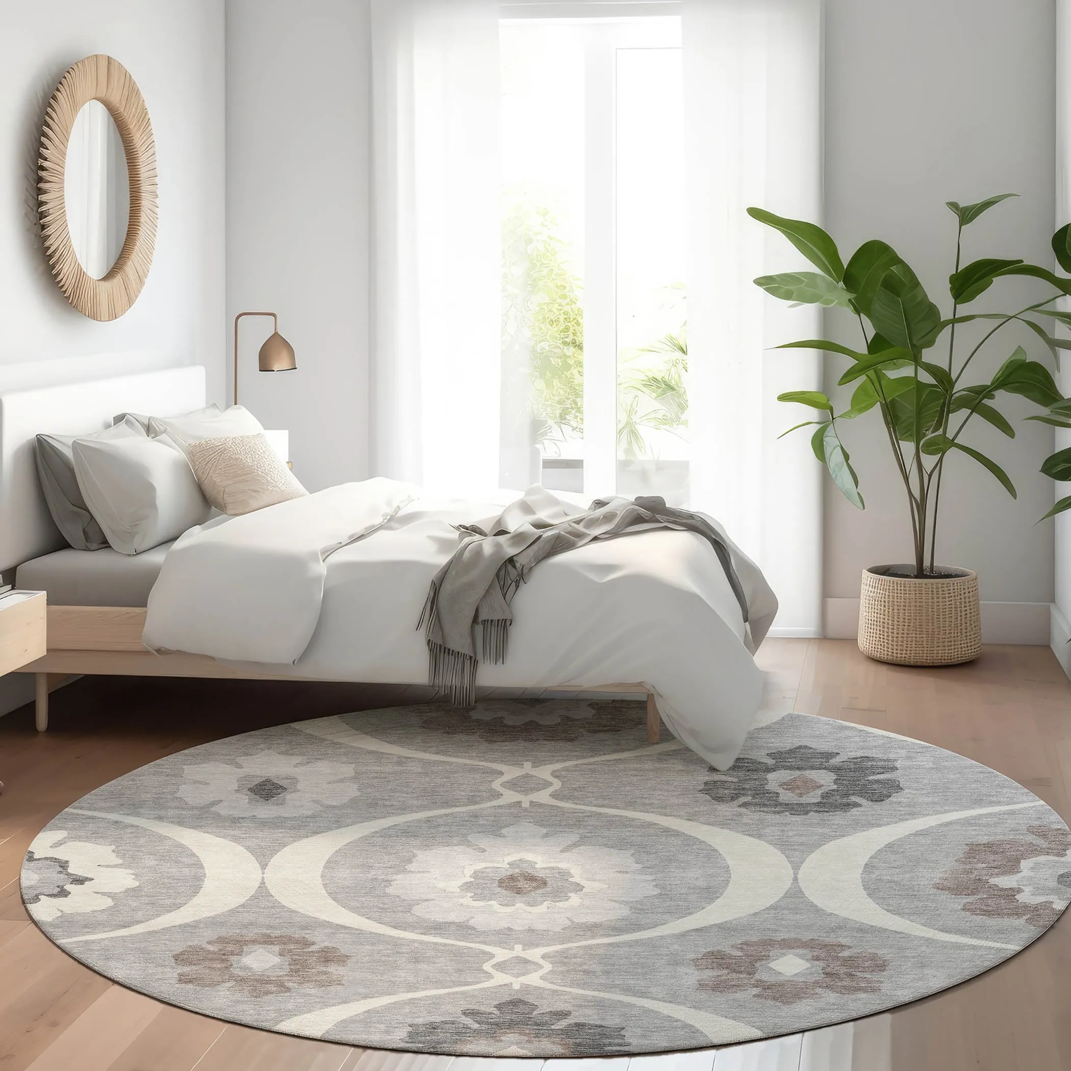 Machine Washable Indoor/ Outdoor Chantille Floral Geo Rug