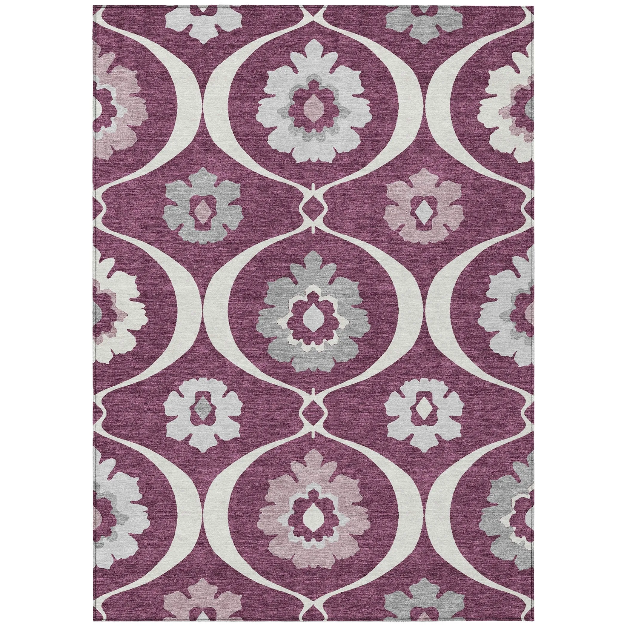 Machine Washable Indoor/ Outdoor Chantille Floral Geo Rug