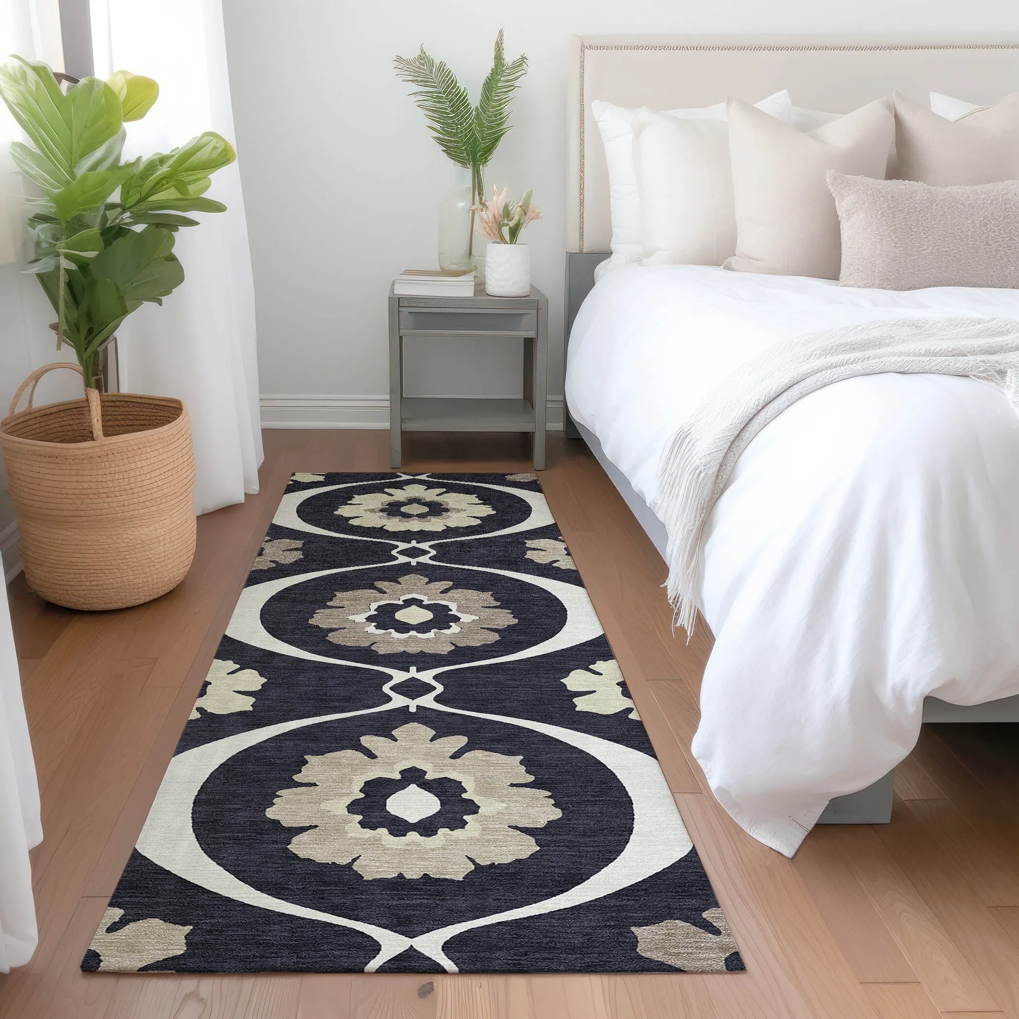 Machine Washable Indoor/ Outdoor Chantille Floral Geo Rug