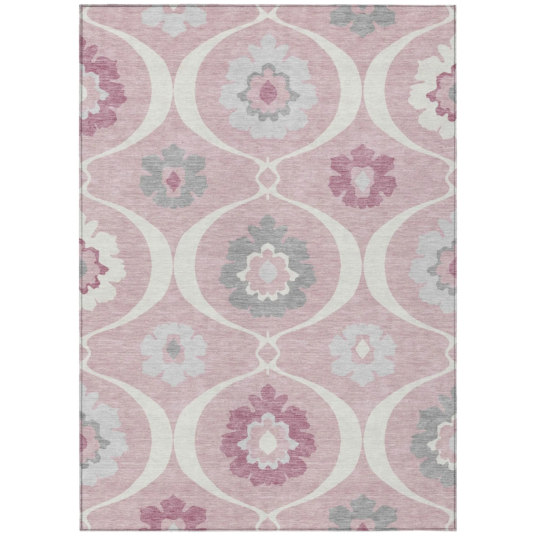 Machine Washable Indoor/ Outdoor Chantille Floral Geo Rug