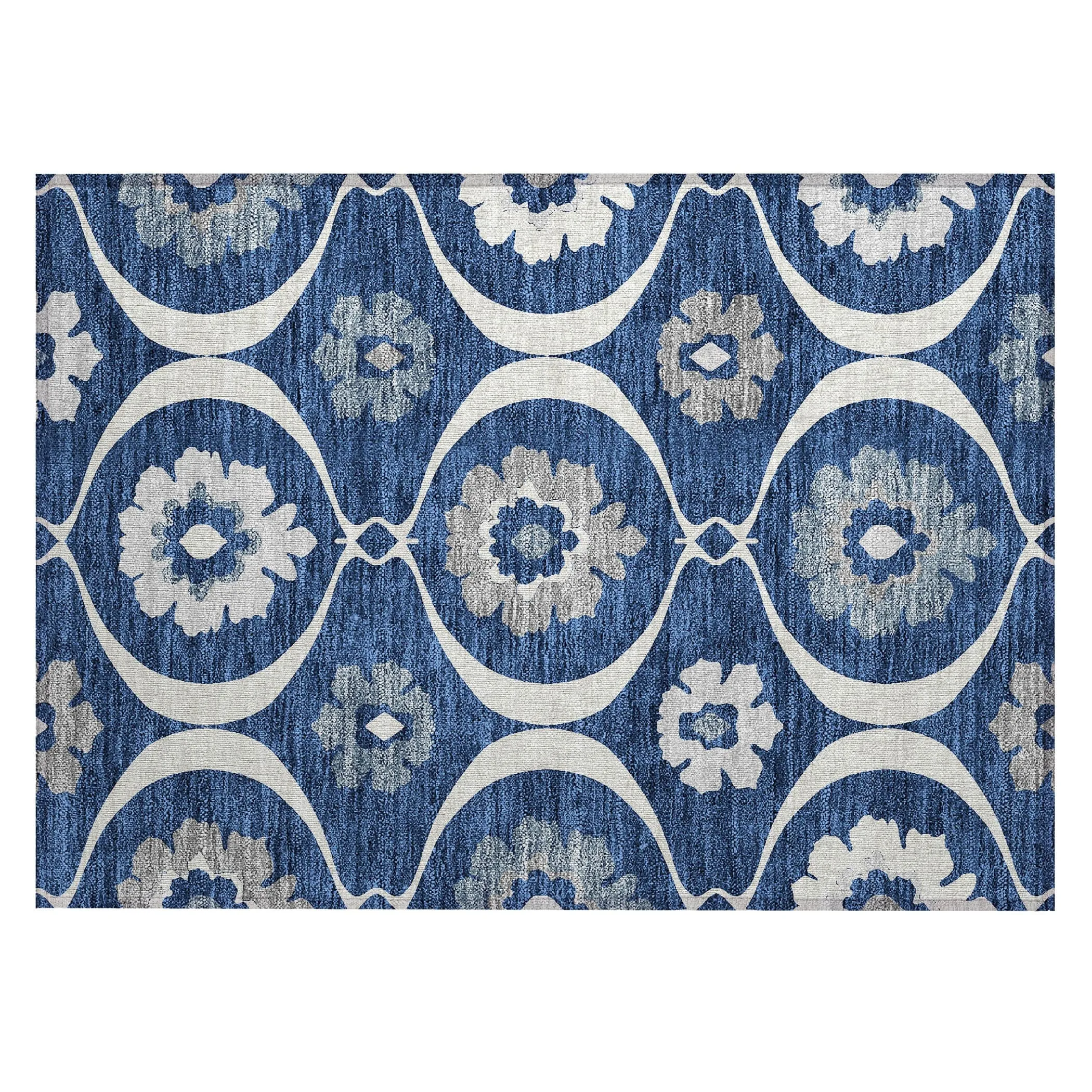 Machine Washable Indoor/ Outdoor Chantille Floral Geo Rug