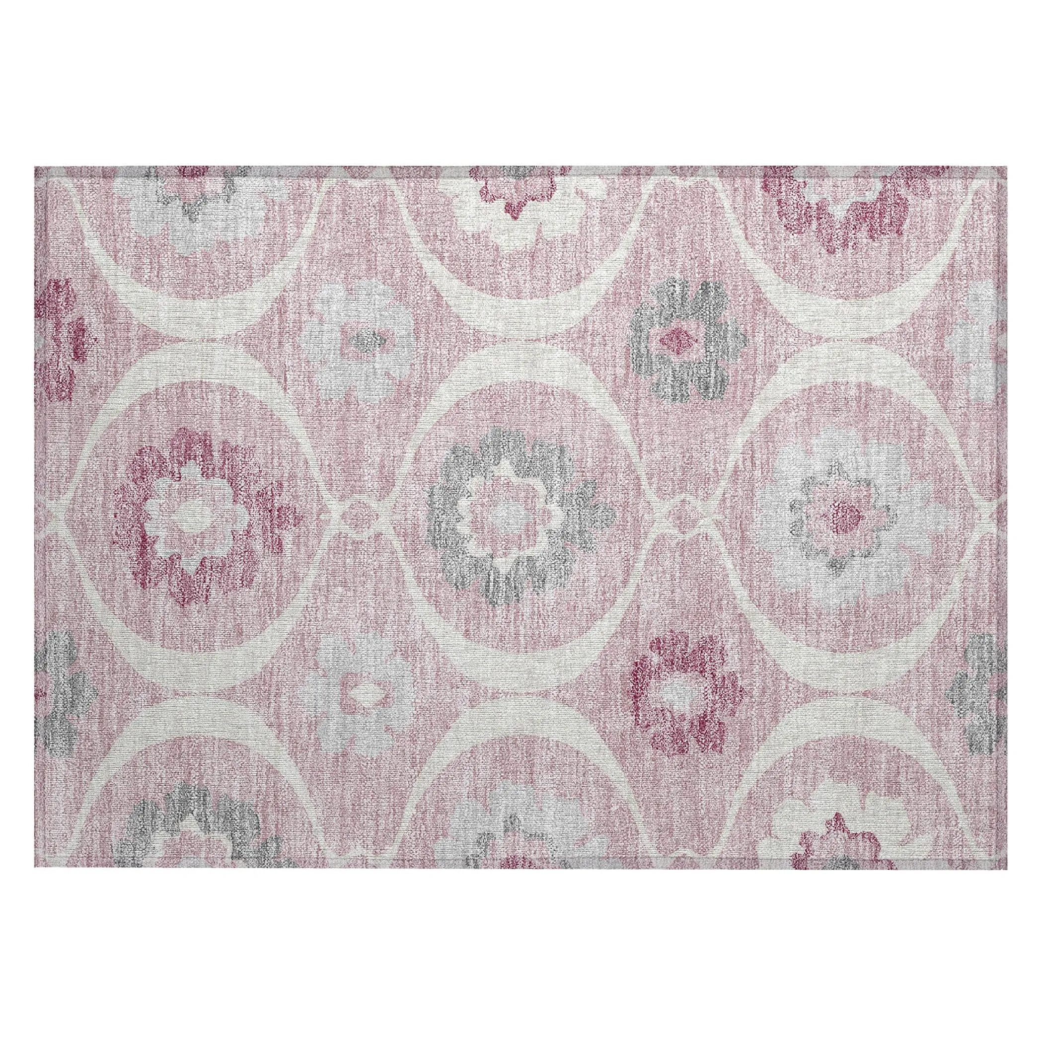 Machine Washable Indoor/ Outdoor Chantille Floral Geo Rug