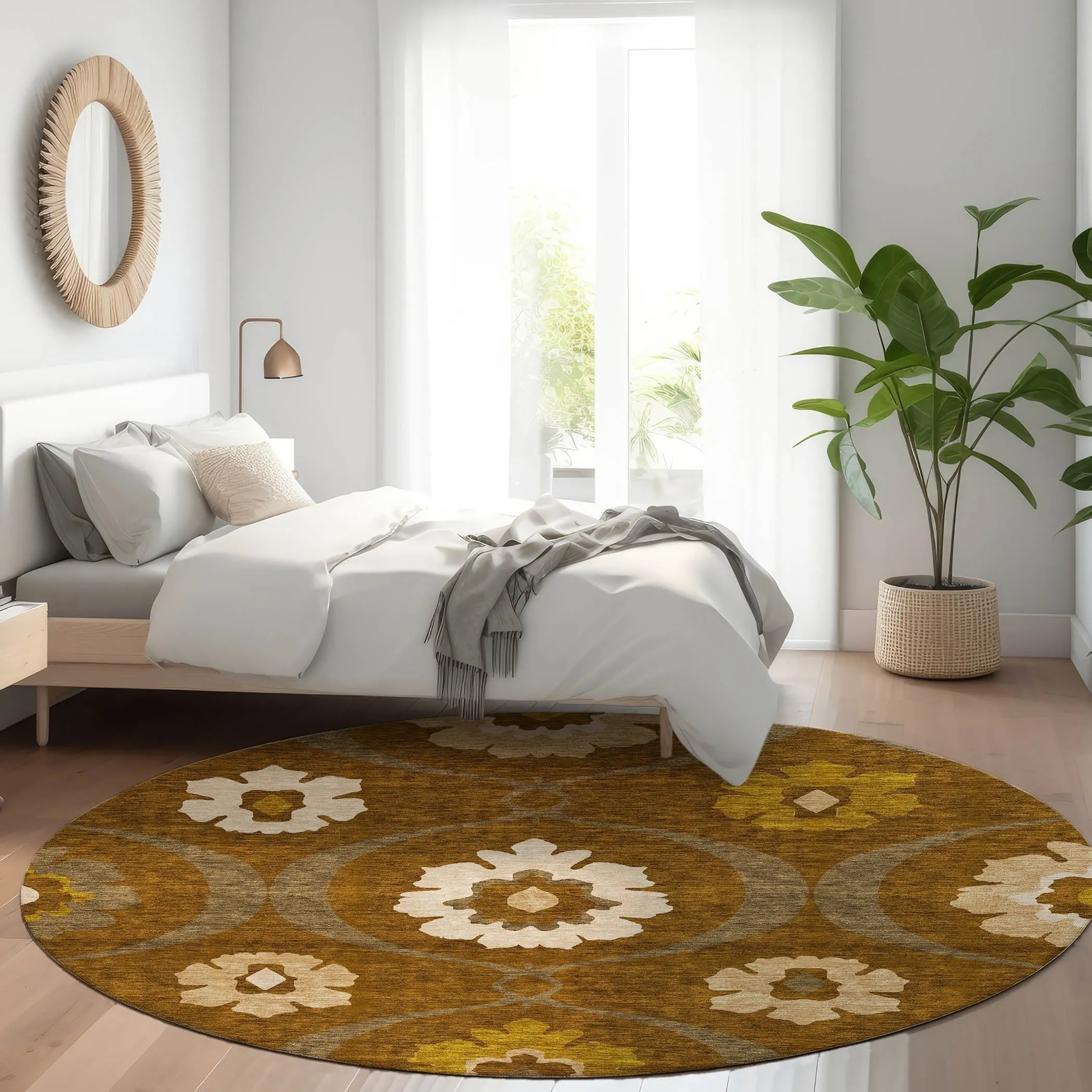 Machine Washable Indoor/ Outdoor Chantille Floral Geo Rug