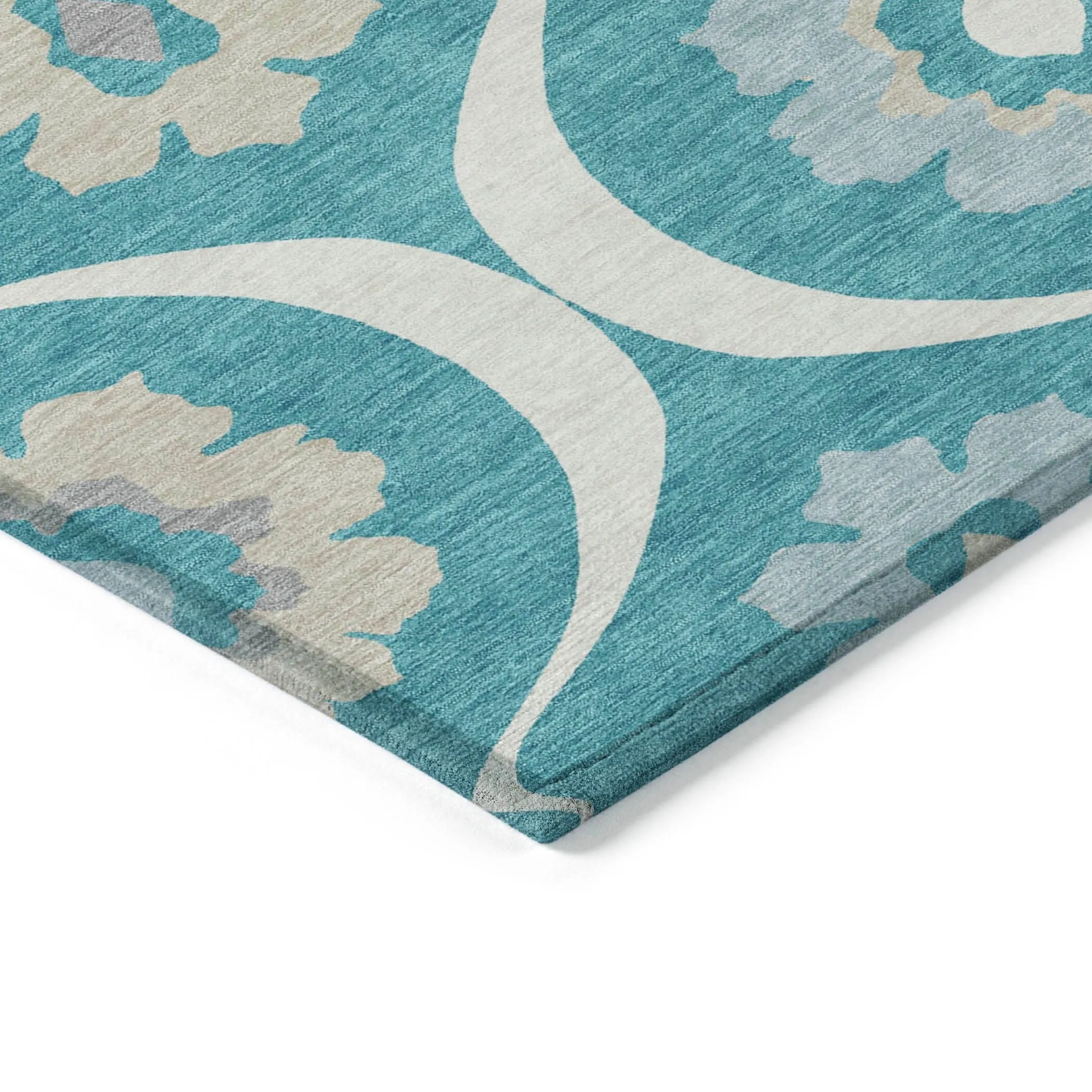 Machine Washable Indoor/ Outdoor Chantille Floral Geo Rug