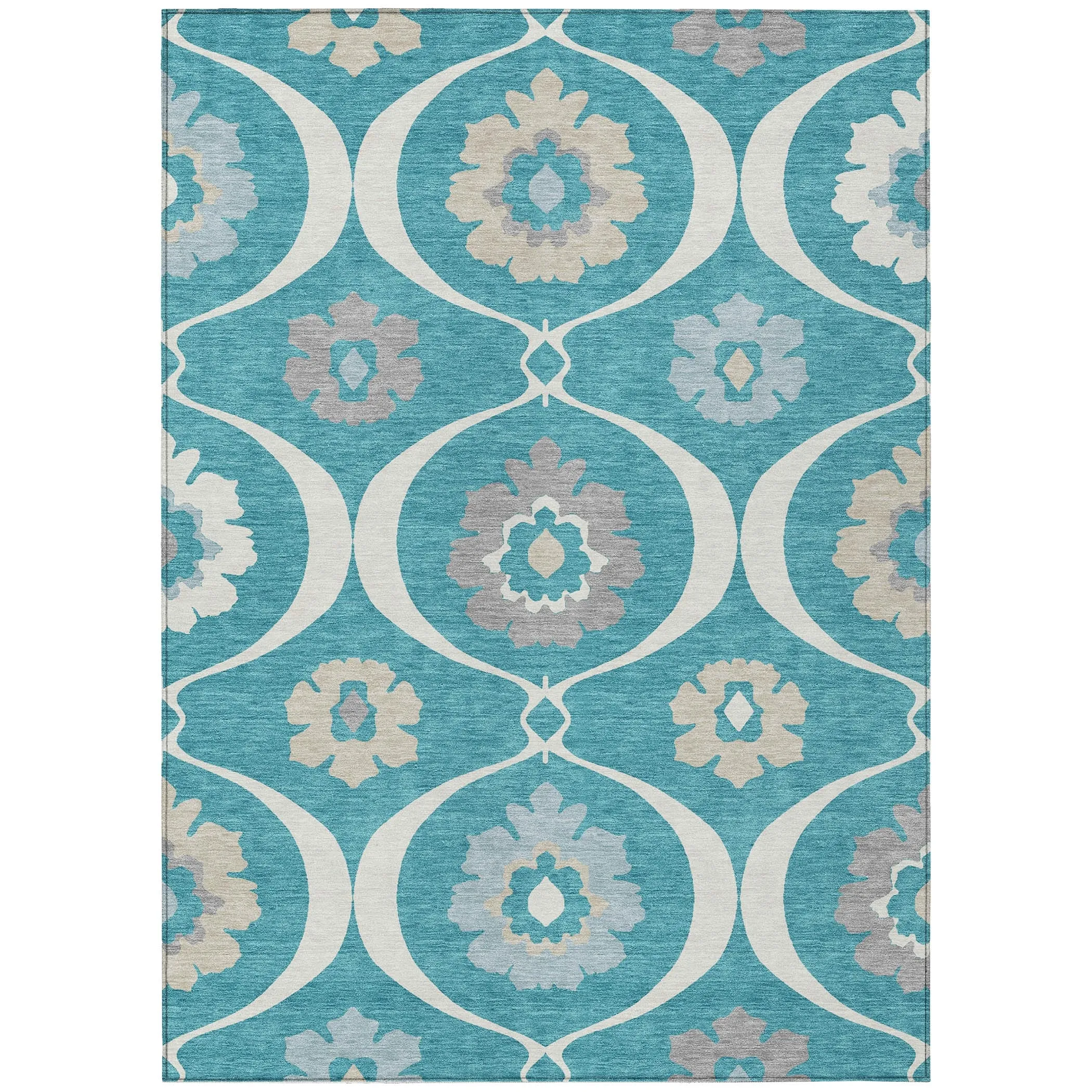 Machine Washable Indoor/ Outdoor Chantille Floral Geo Rug