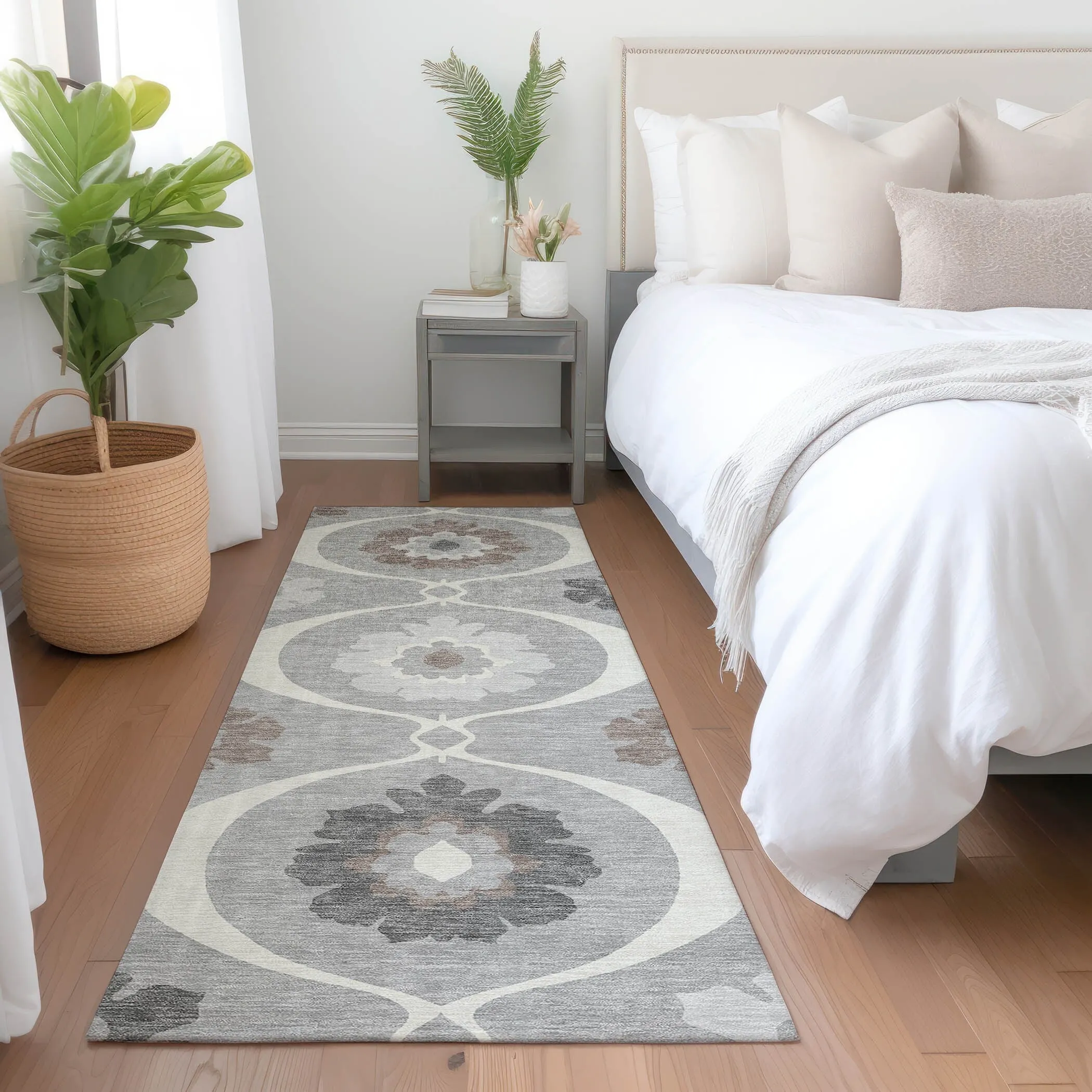 Machine Washable Indoor/ Outdoor Chantille Floral Geo Rug