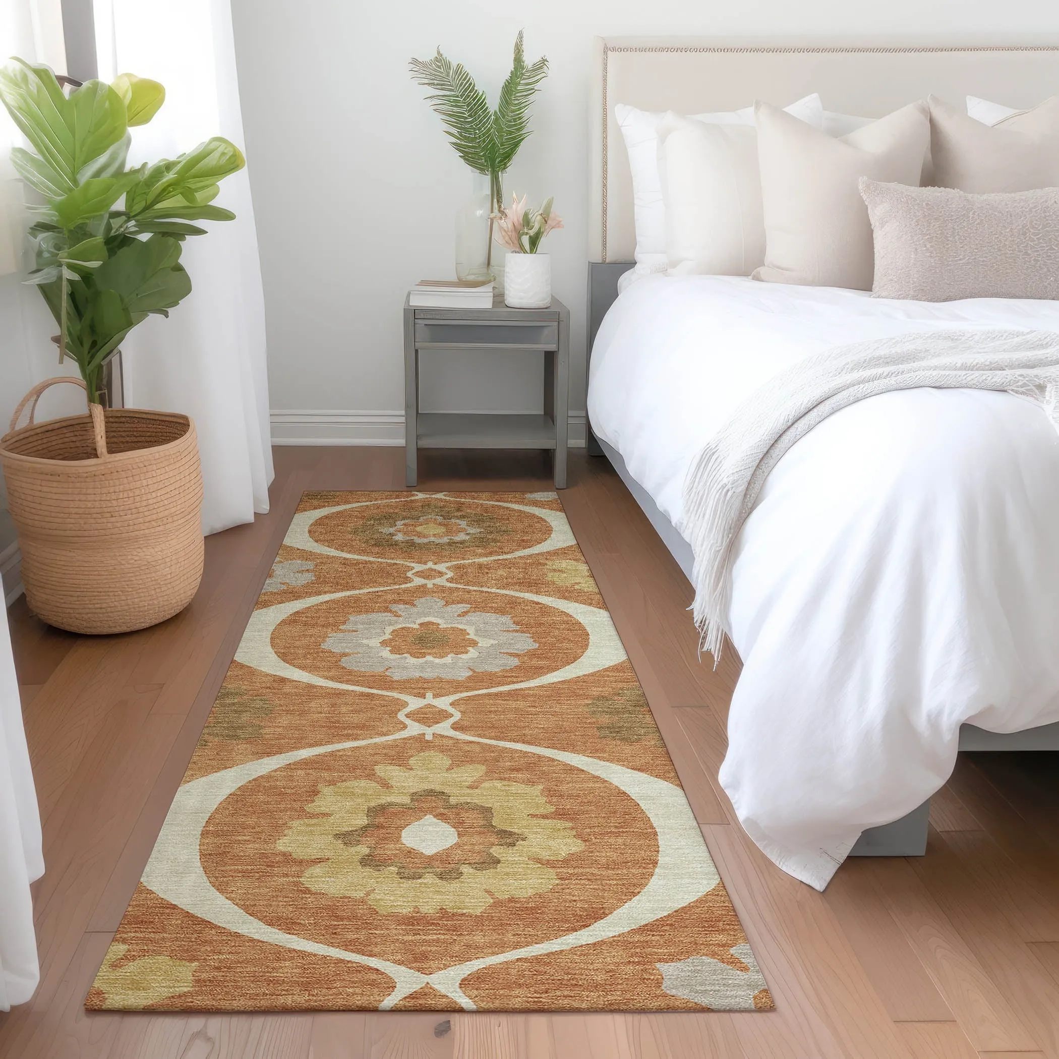 Machine Washable Indoor/ Outdoor Chantille Floral Geo Rug