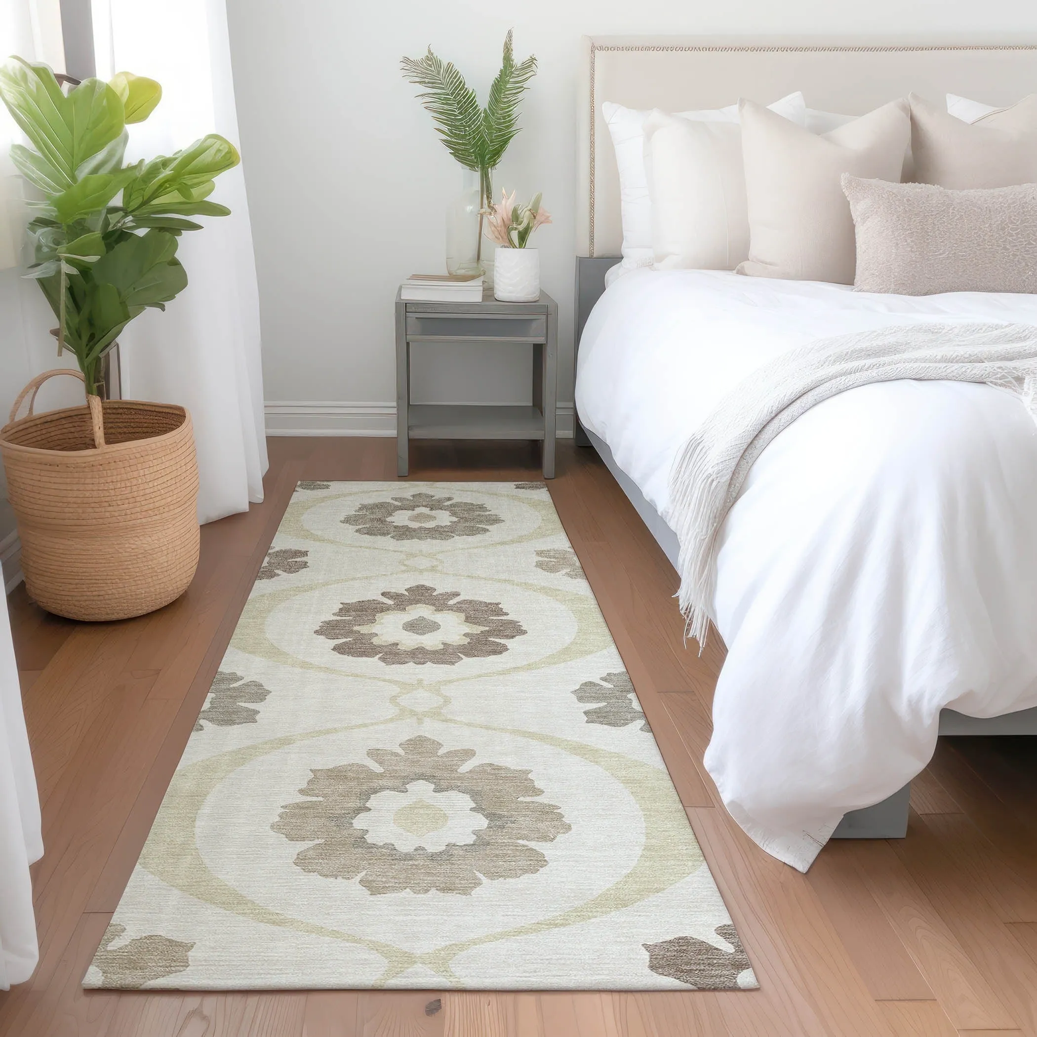Machine Washable Indoor/ Outdoor Chantille Floral Geo Rug