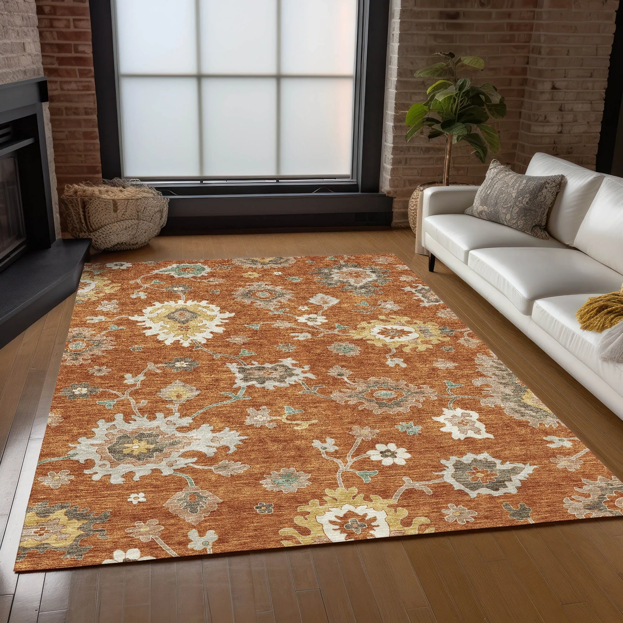 Machine Washable Indoor/ Outdoor Chantille Kashan Traditonal Rug