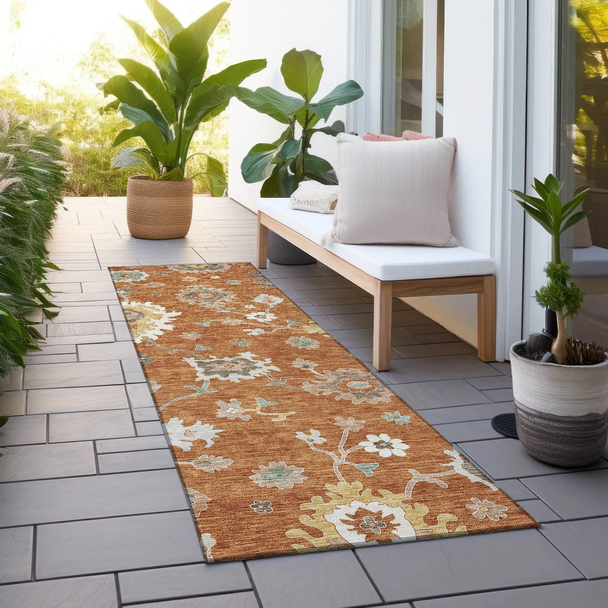 Machine Washable Indoor/ Outdoor Chantille Kashan Traditonal Rug
