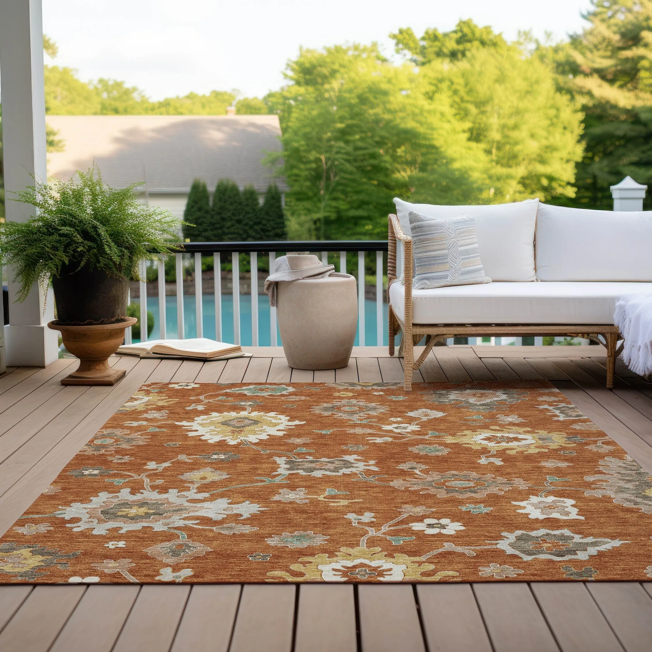 Machine Washable Indoor/ Outdoor Chantille Kashan Traditonal Rug