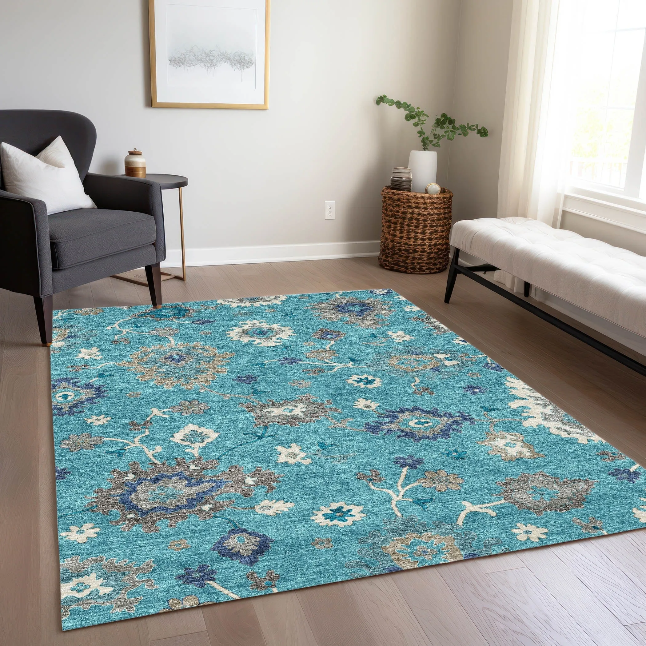 Machine Washable Indoor/ Outdoor Chantille Kashan Traditonal Rug