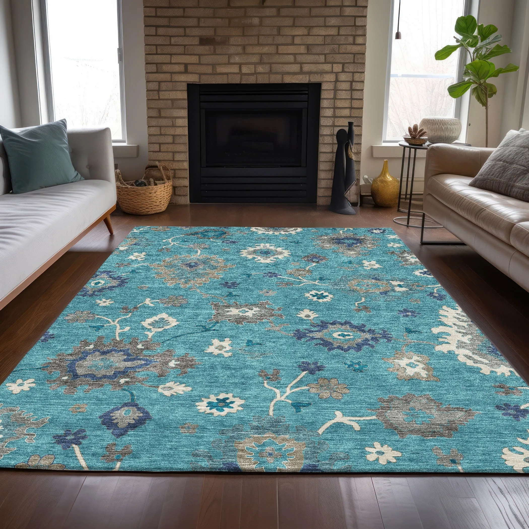 Machine Washable Indoor/ Outdoor Chantille Kashan Traditonal Rug