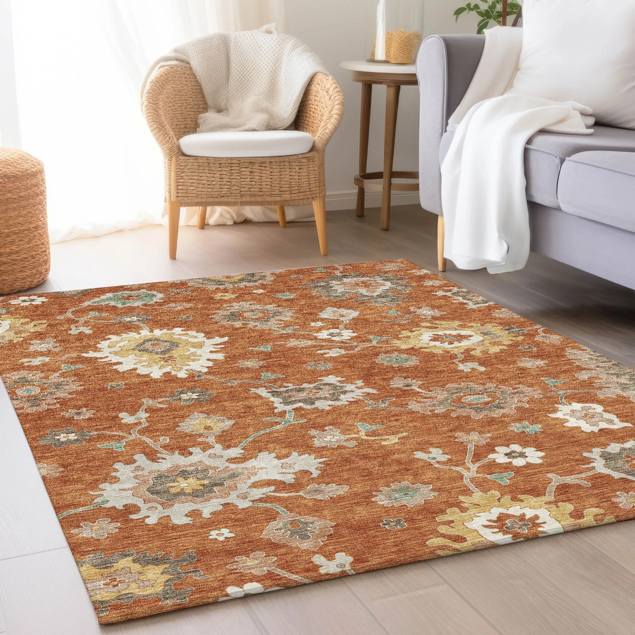 Machine Washable Indoor/ Outdoor Chantille Kashan Traditonal Rug