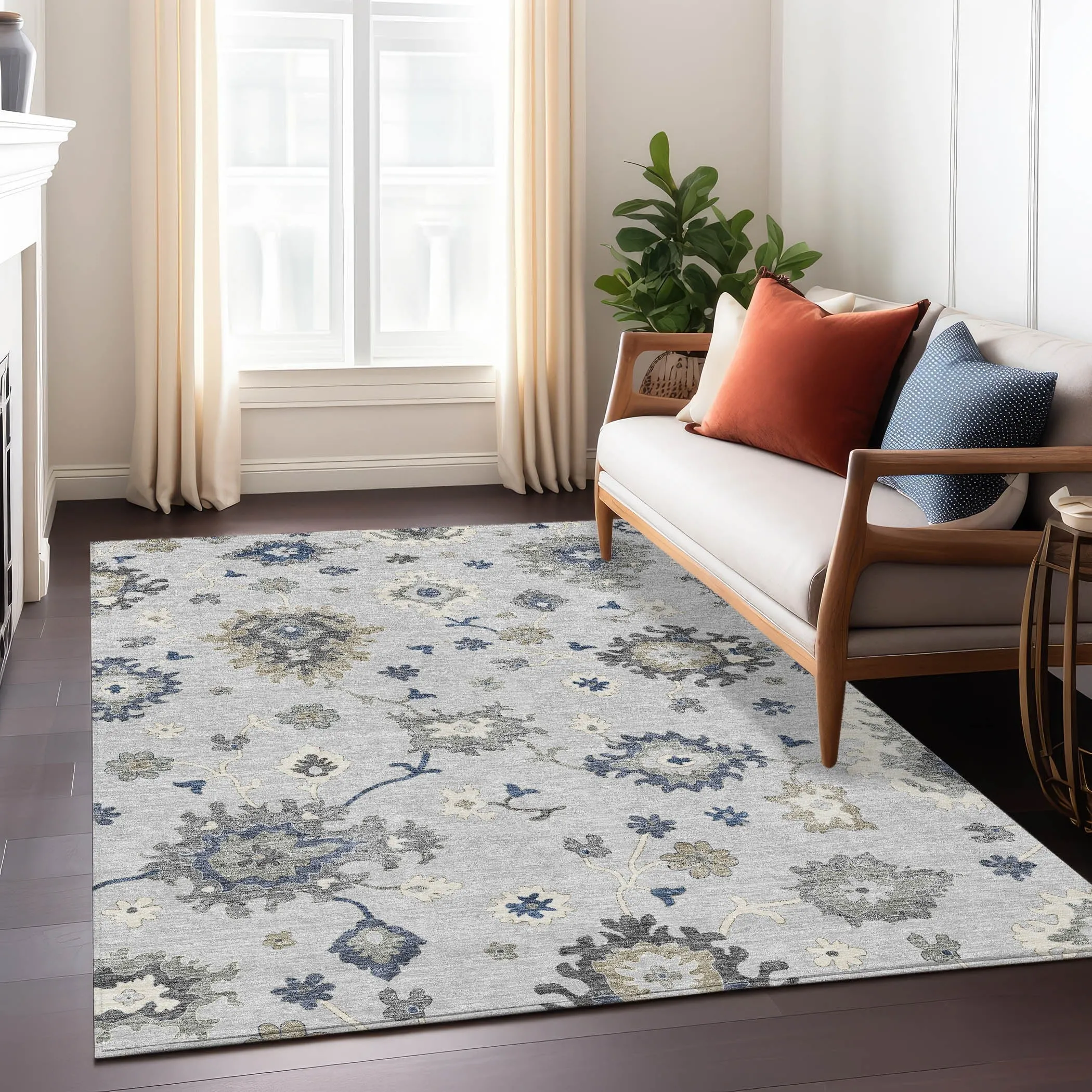 Machine Washable Indoor/ Outdoor Chantille Kashan Traditonal Rug
