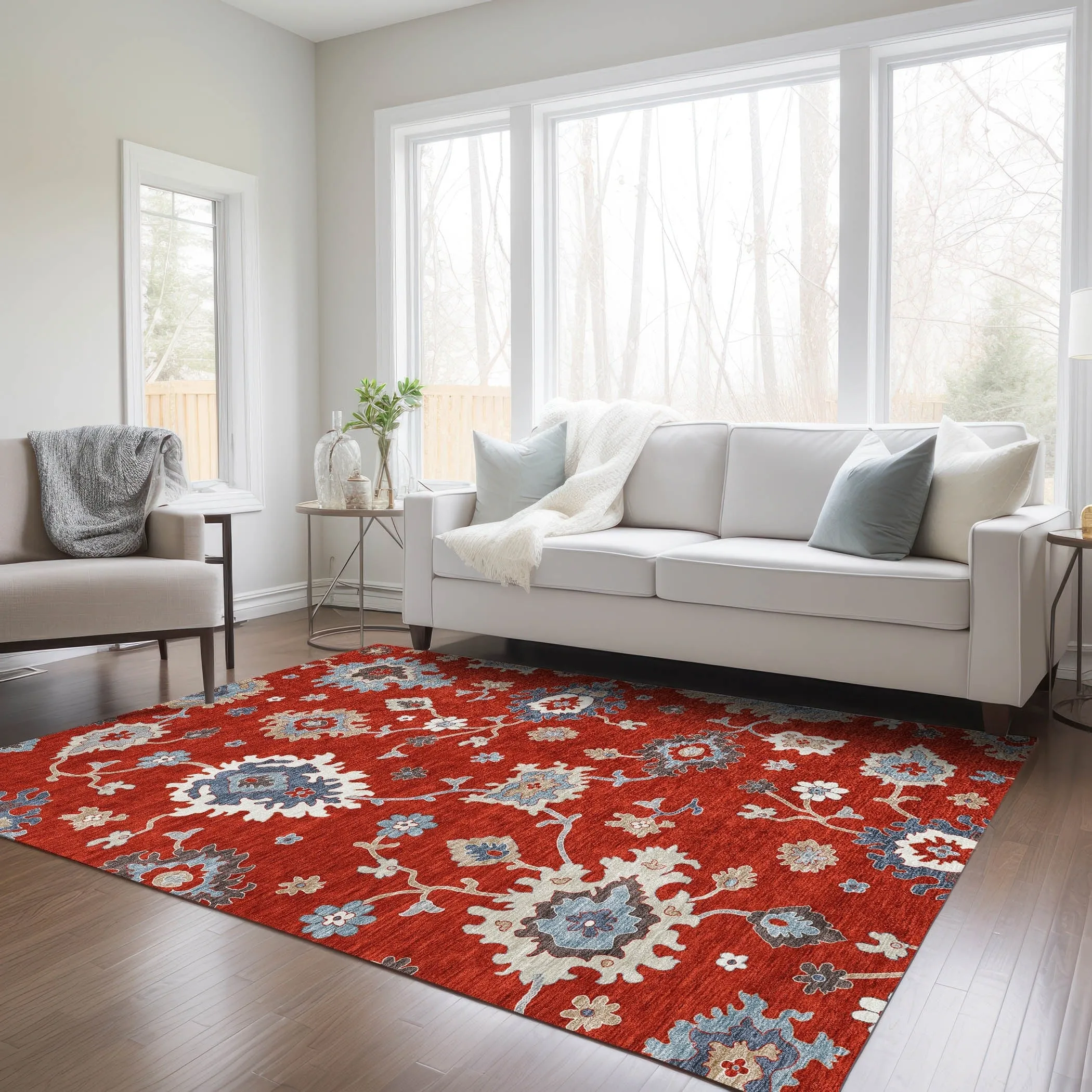 Machine Washable Indoor/ Outdoor Chantille Kashan Traditonal Rug