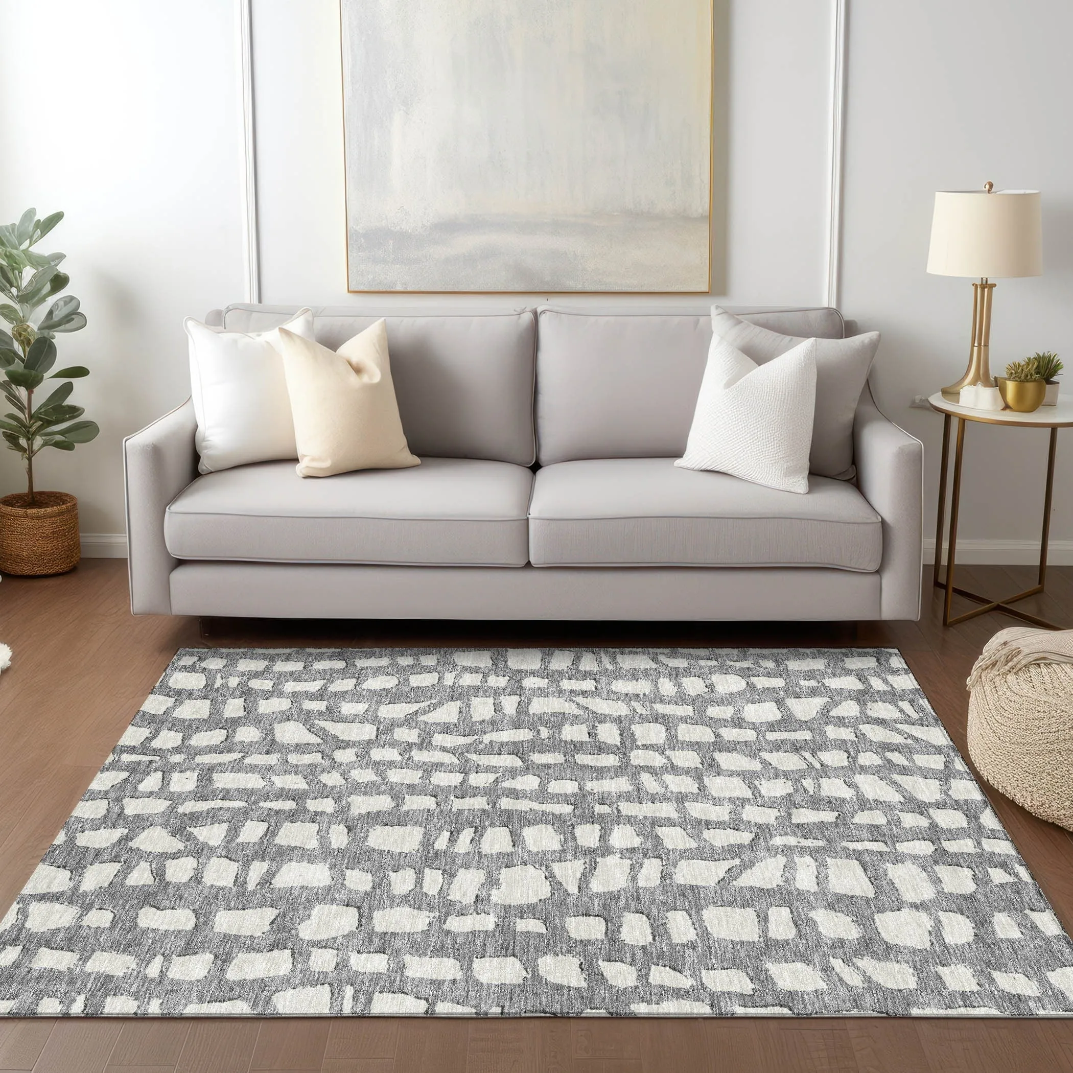 Machine Washable Indoor/ Outdoor Chantille Modern Abstract Rug