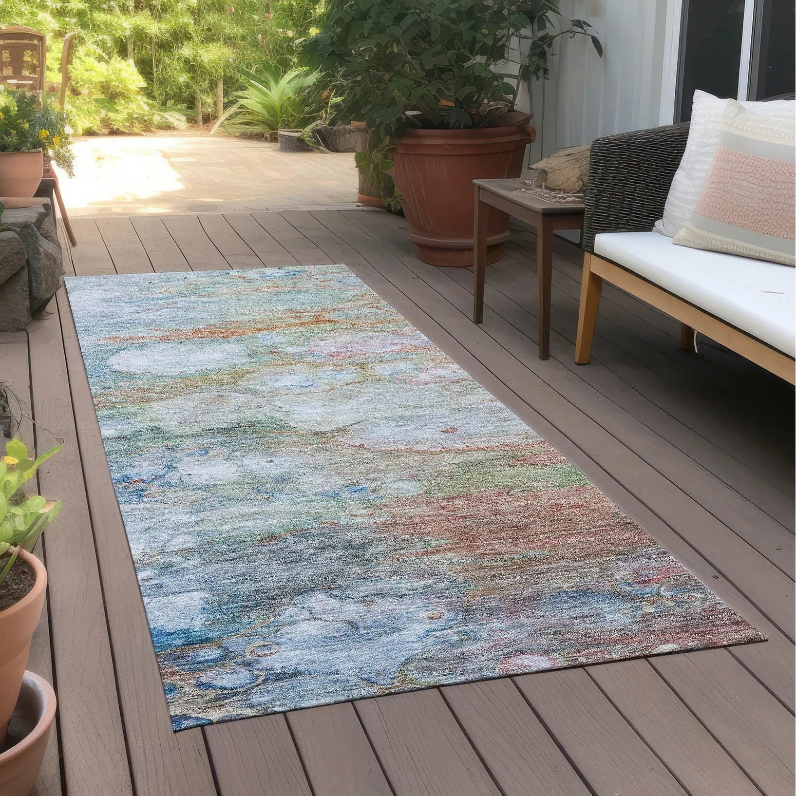 Machine Washable Indoor/ Outdoor Chantille Modern Abstract Rug