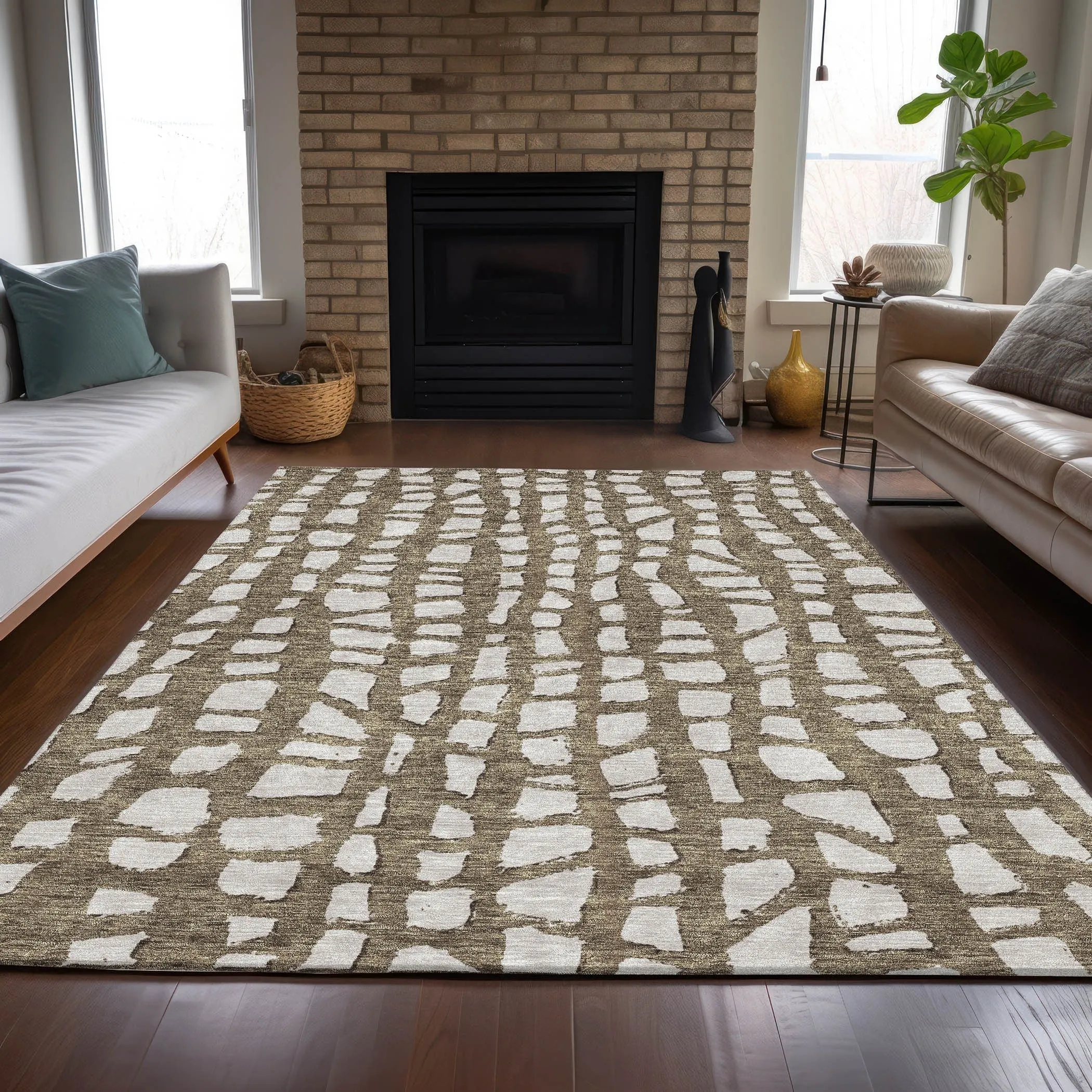Machine Washable Indoor/ Outdoor Chantille Modern Abstract Rug