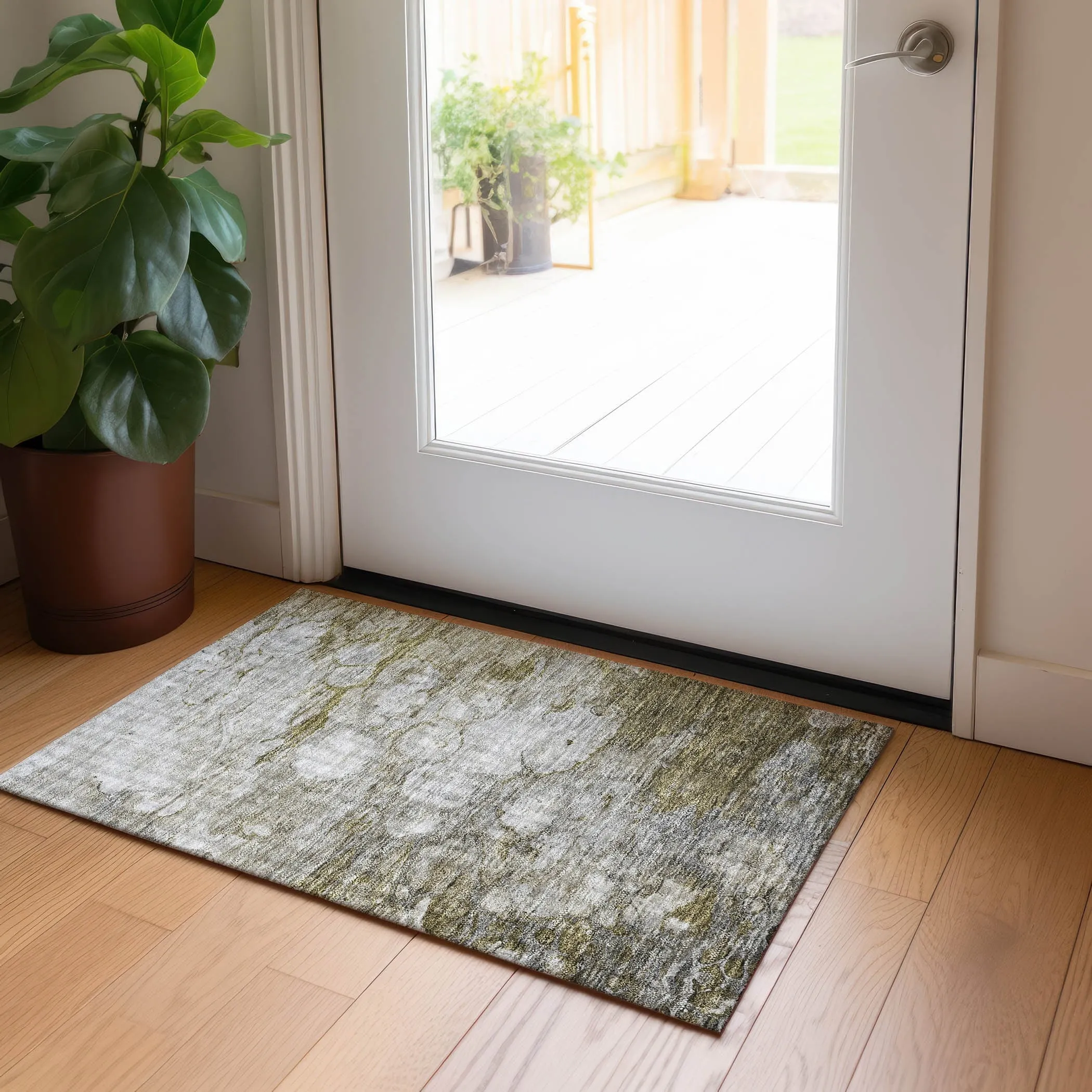 Machine Washable Indoor/ Outdoor Chantille Modern Abstract Rug
