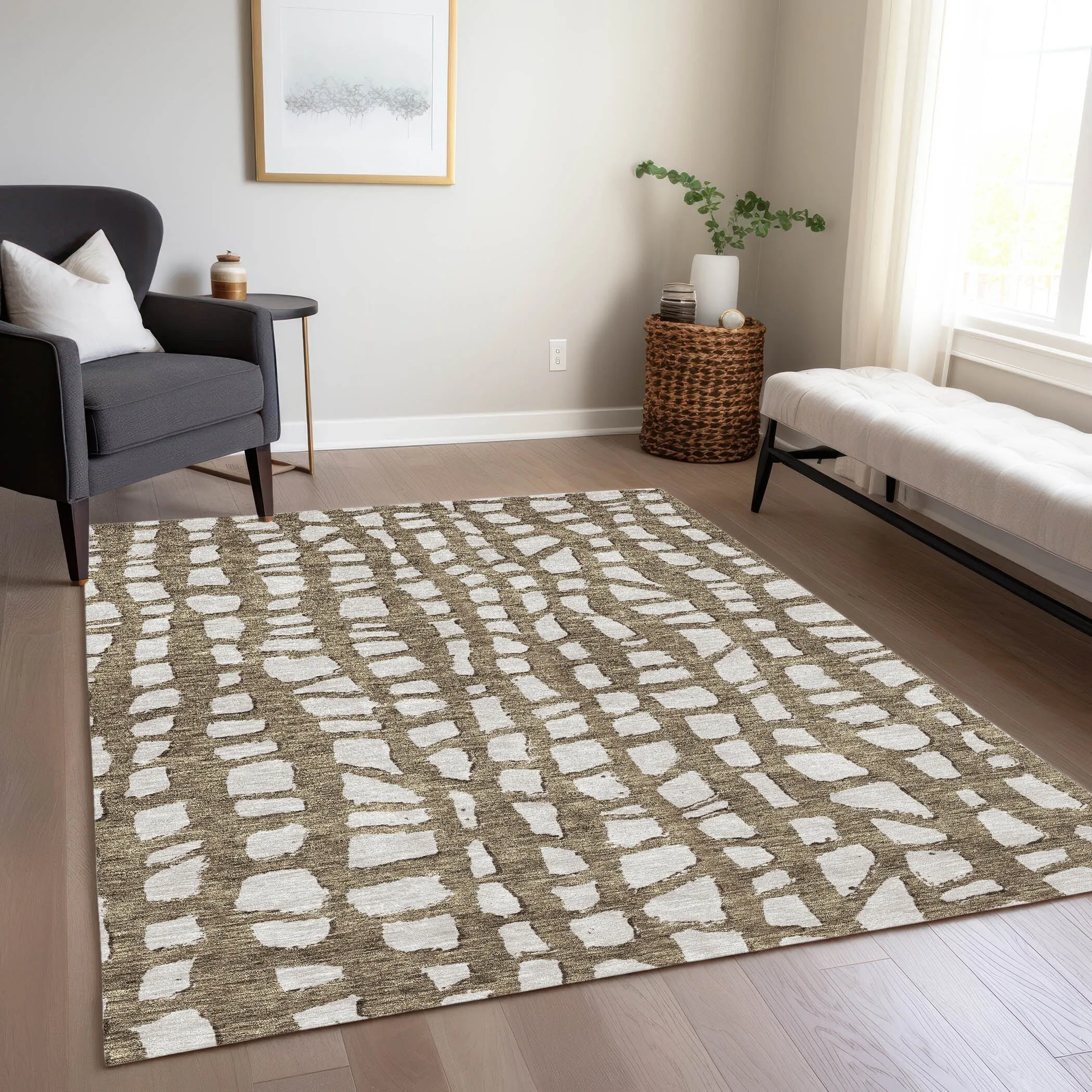 Machine Washable Indoor/ Outdoor Chantille Modern Abstract Rug
