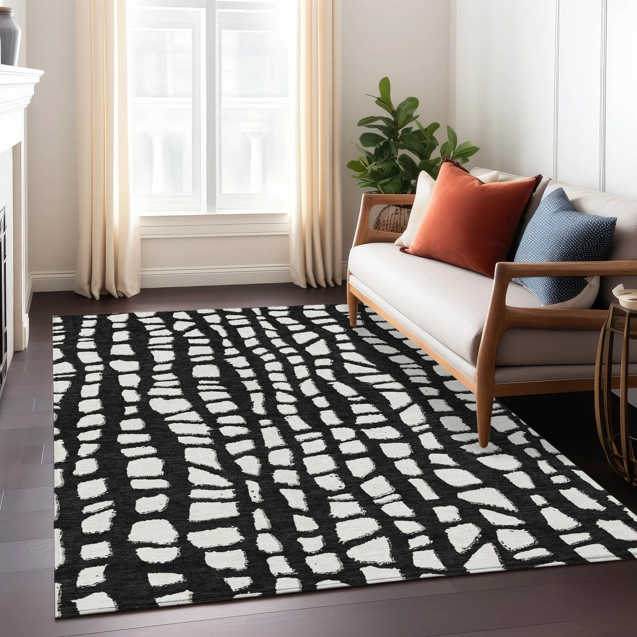 Machine Washable Indoor/ Outdoor Chantille Modern Abstract Rug