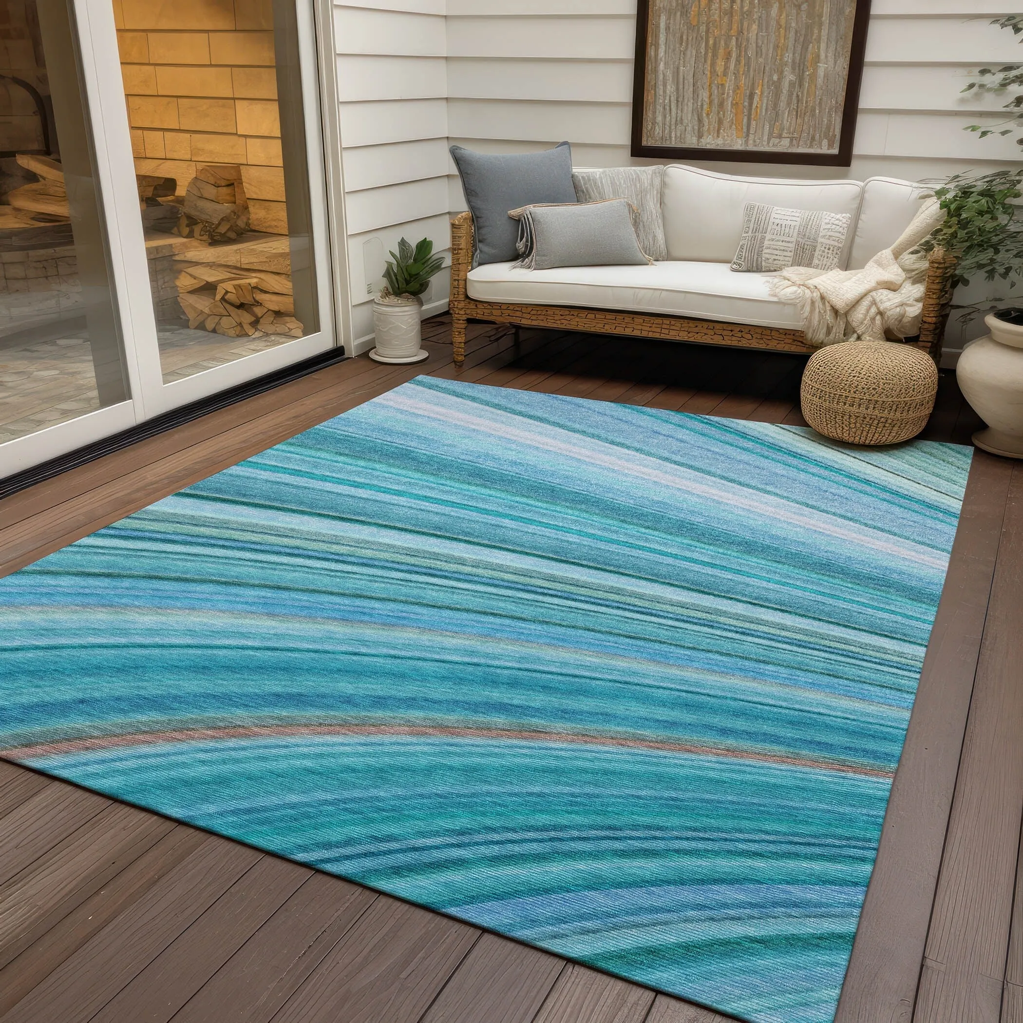Machine Washable Indoor/ Outdoor Chantille Modern Burst Rug
