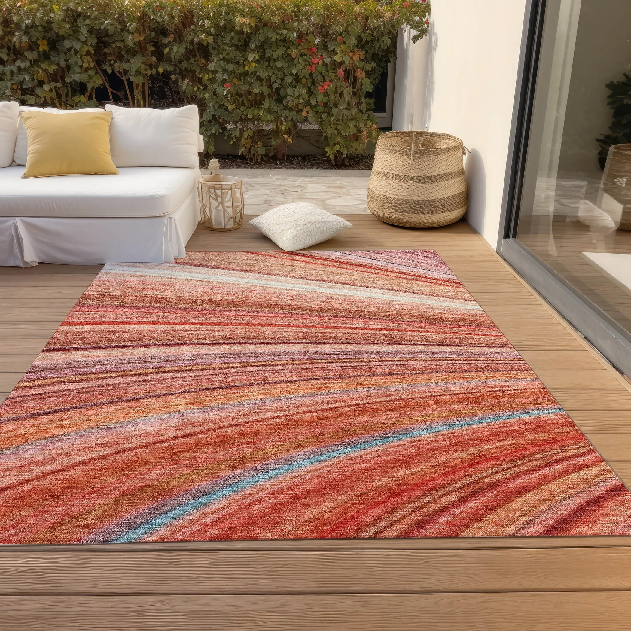 Machine Washable Indoor/ Outdoor Chantille Modern Burst Rug