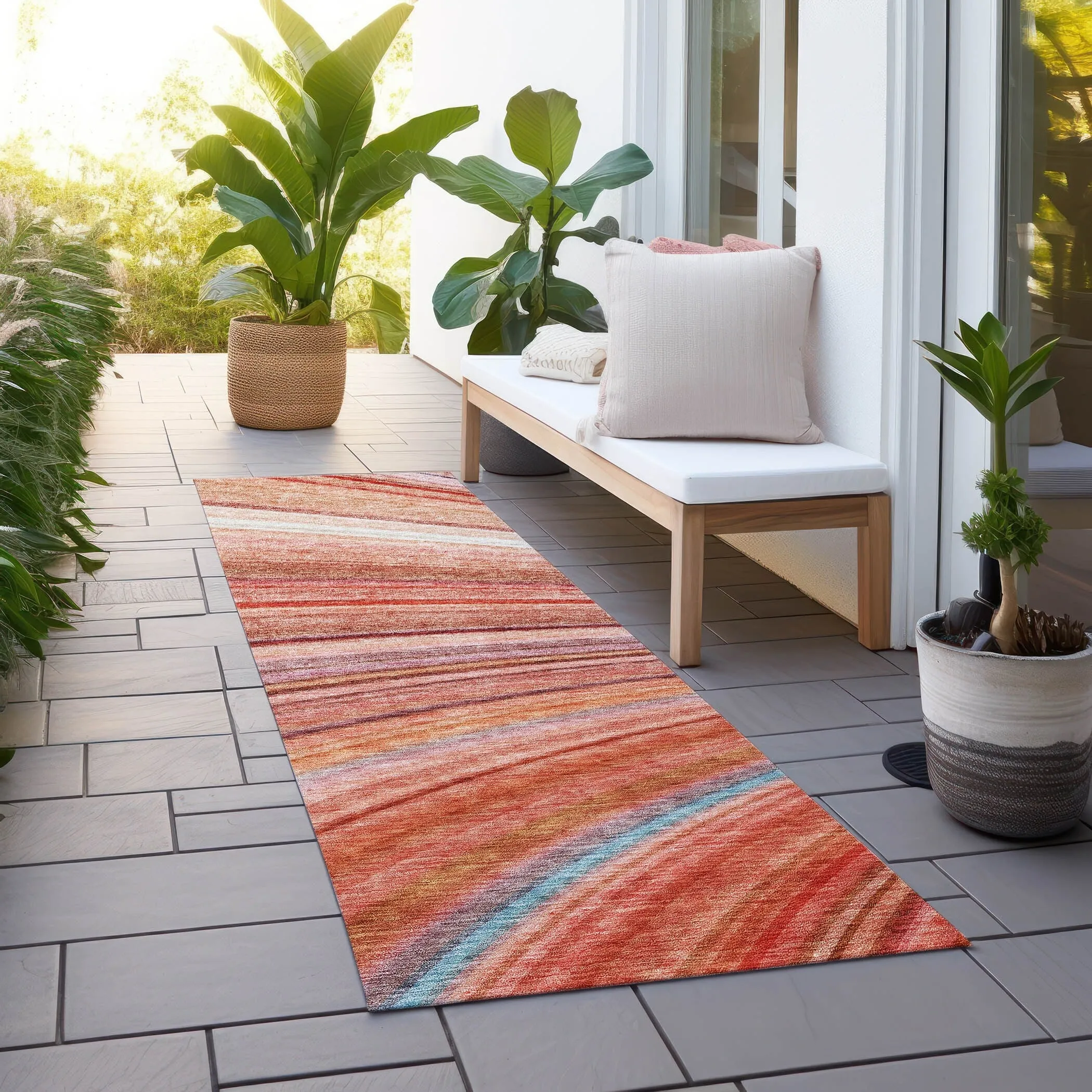 Machine Washable Indoor/ Outdoor Chantille Modern Burst Rug
