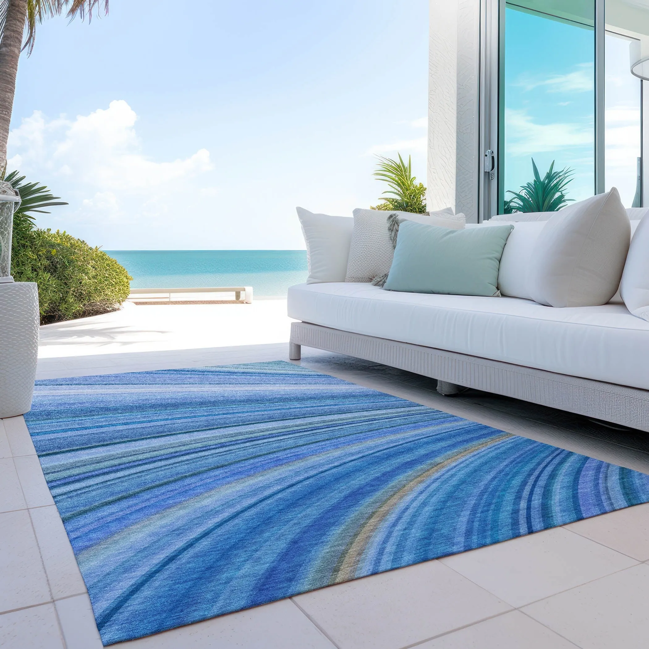 Machine Washable Indoor/ Outdoor Chantille Modern Burst Rug