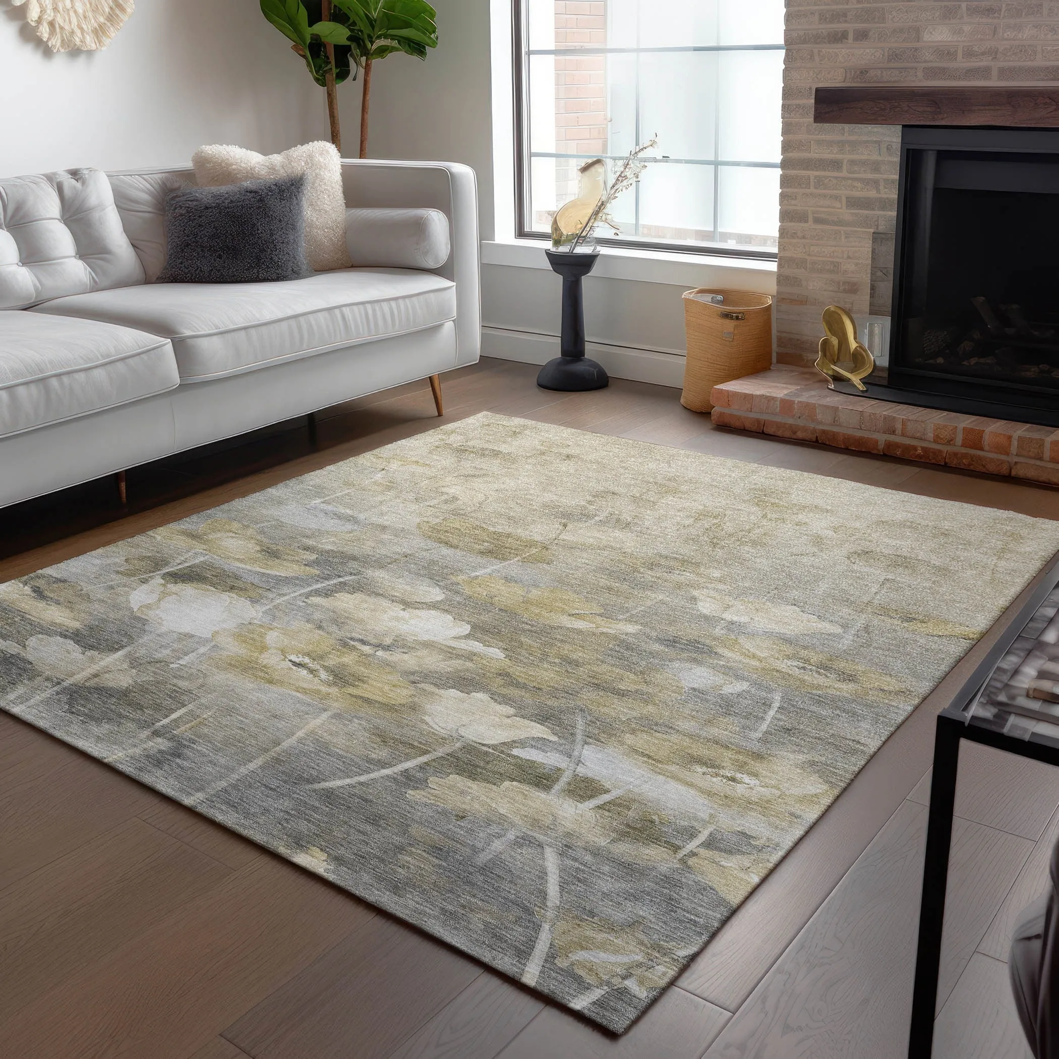 Machine Washable Indoor/ Outdoor Chantille Modern Floral Rug
