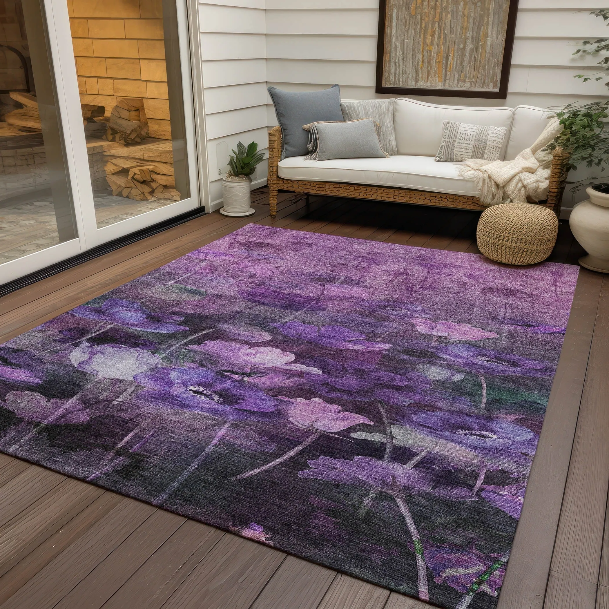 Machine Washable Indoor/ Outdoor Chantille Modern Floral Rug