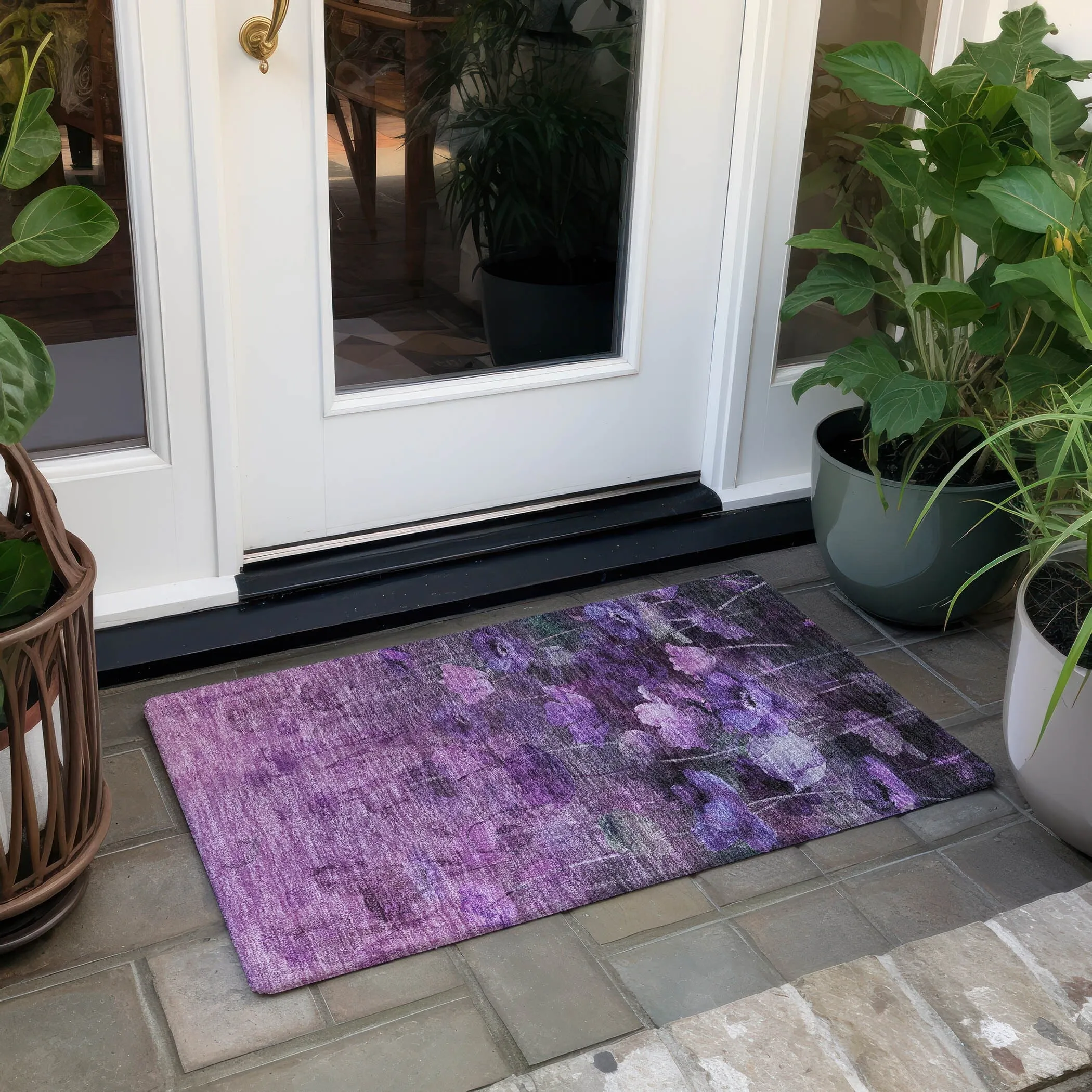 Machine Washable Indoor/ Outdoor Chantille Modern Floral Rug
