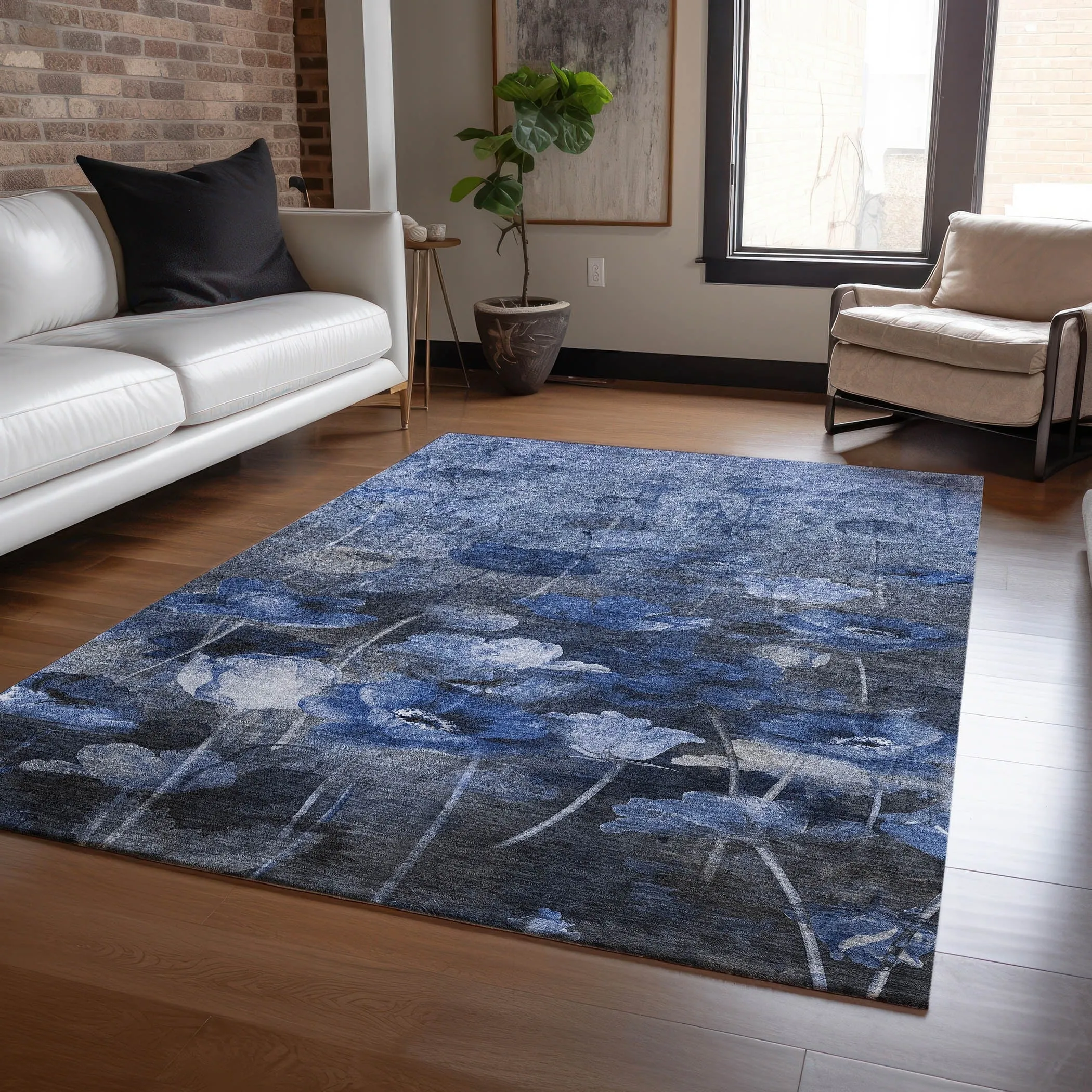 Machine Washable Indoor/ Outdoor Chantille Modern Floral Rug