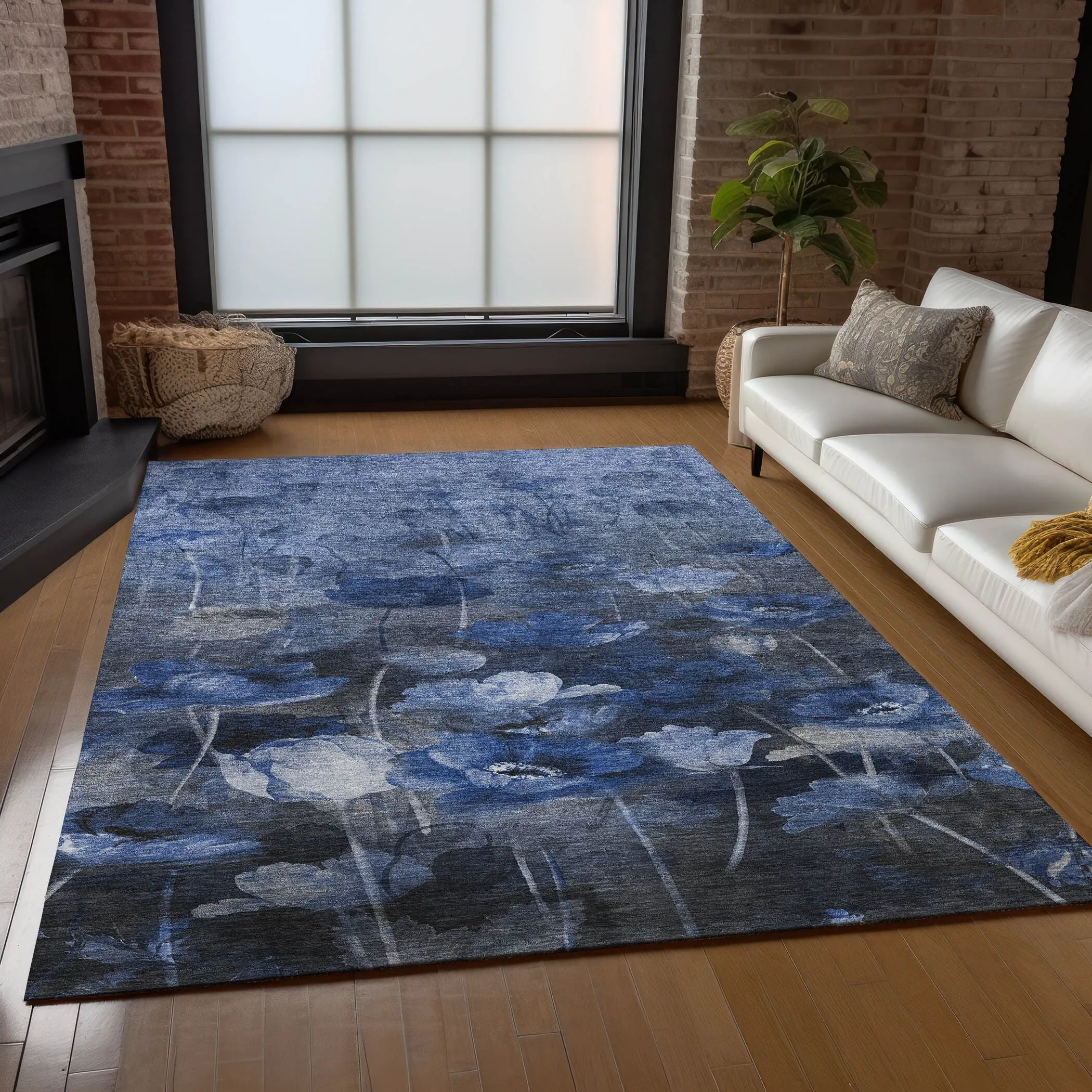 Machine Washable Indoor/ Outdoor Chantille Modern Floral Rug
