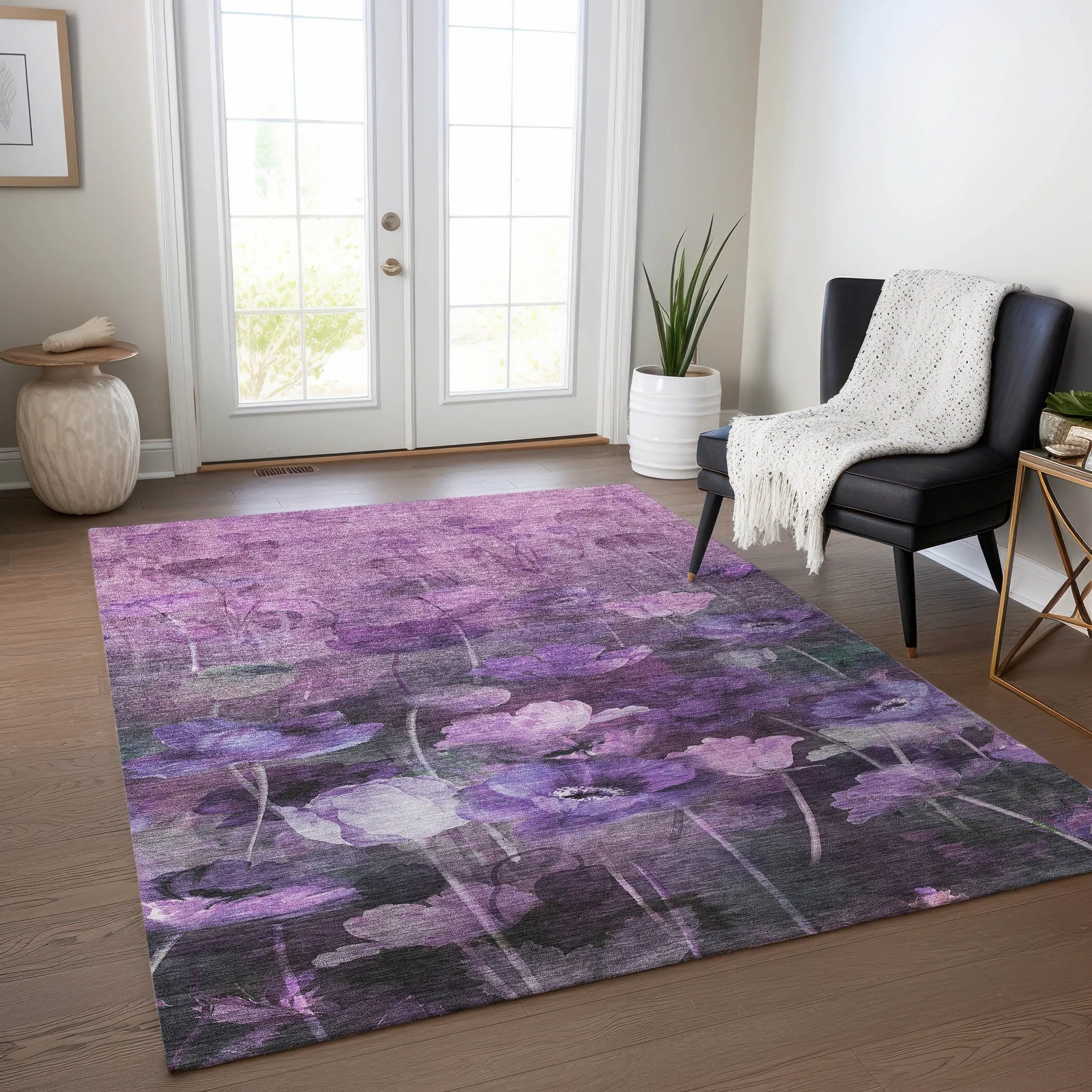 Machine Washable Indoor/ Outdoor Chantille Modern Floral Rug